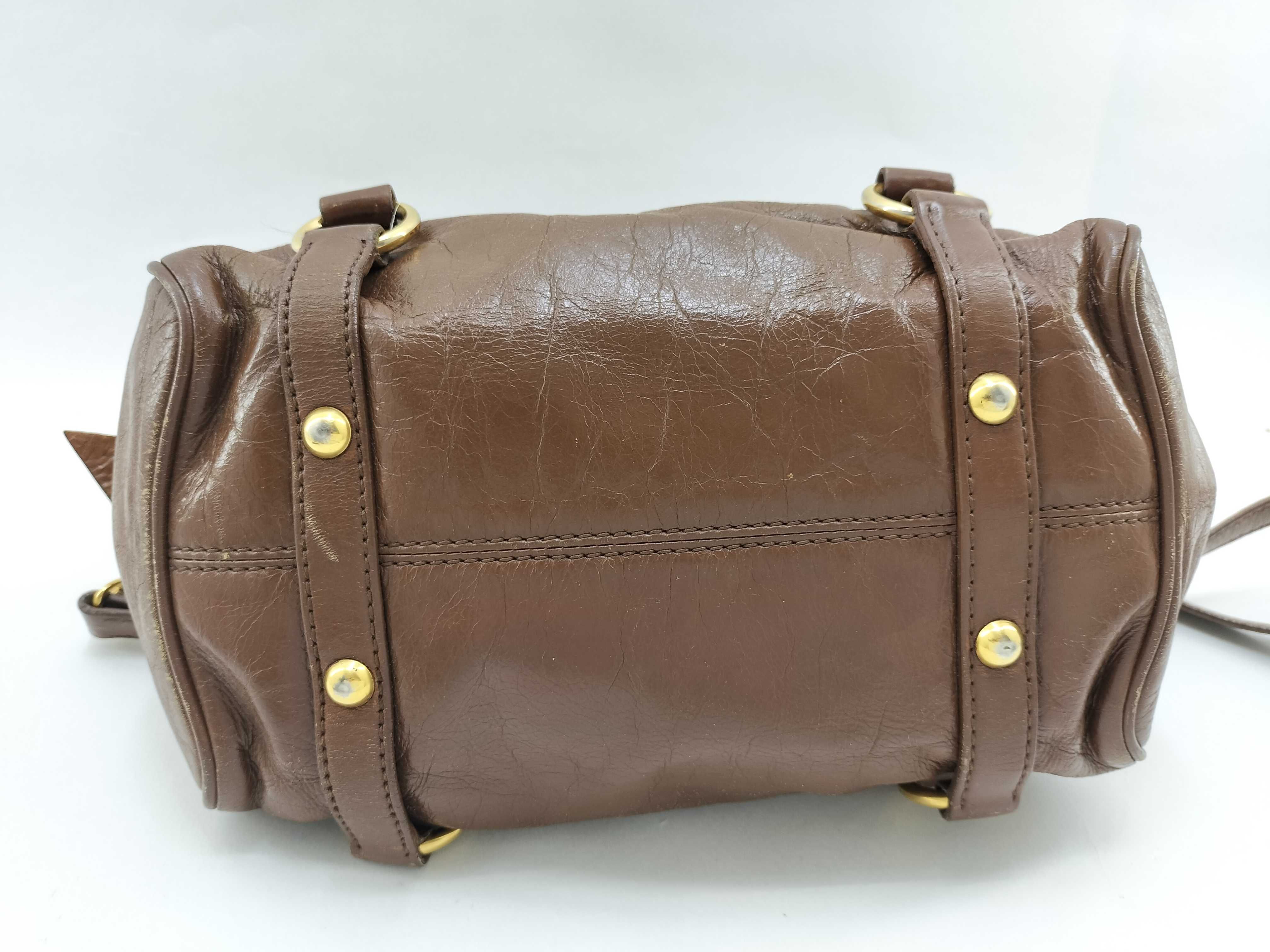 Vitello Lux Side Ribbon 2-Way Bag Leather Brown Handbag — view 7