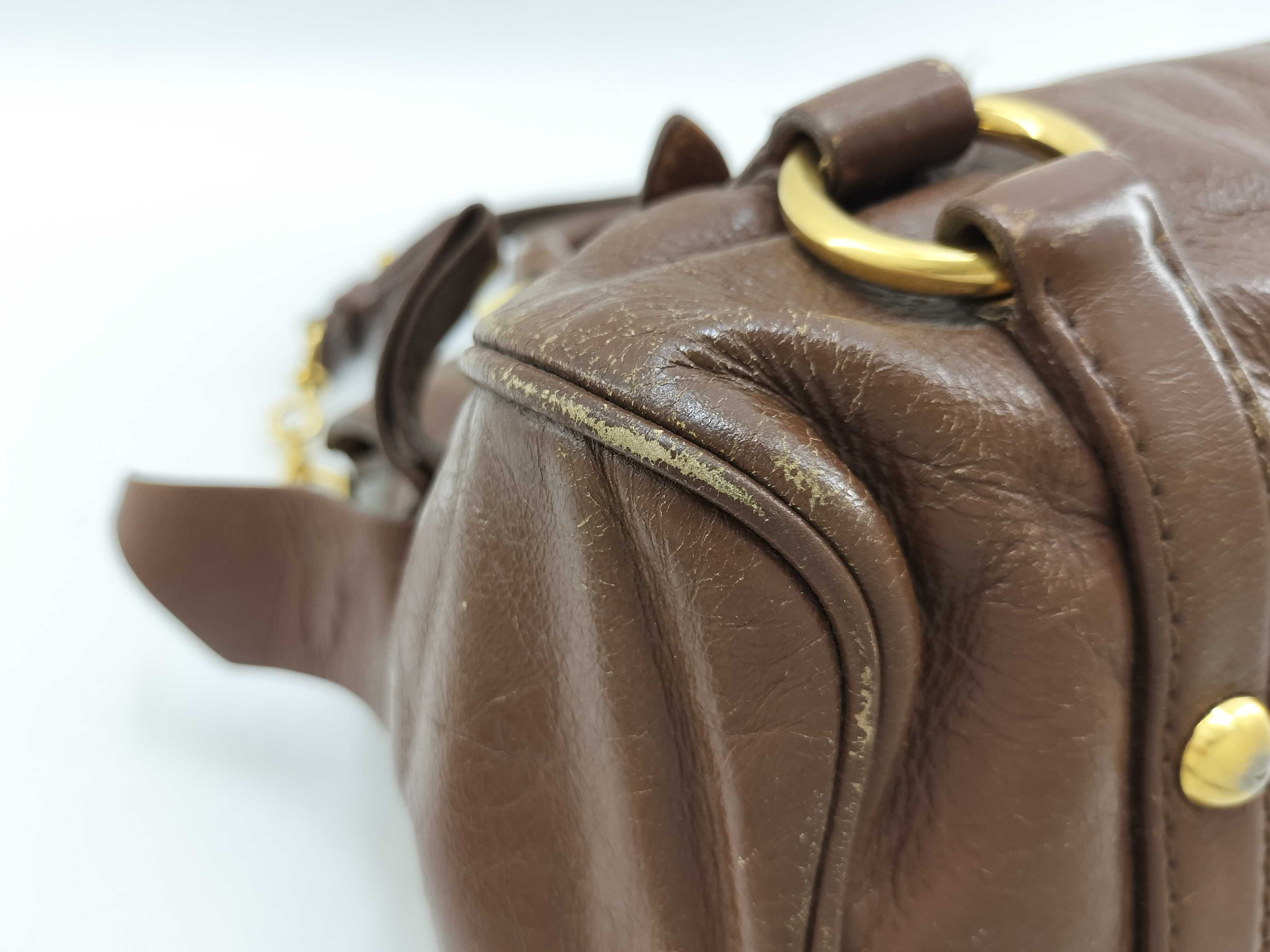 Vitello Lux Side Ribbon 2-Way Bag Leather Brown Handbag — view 9