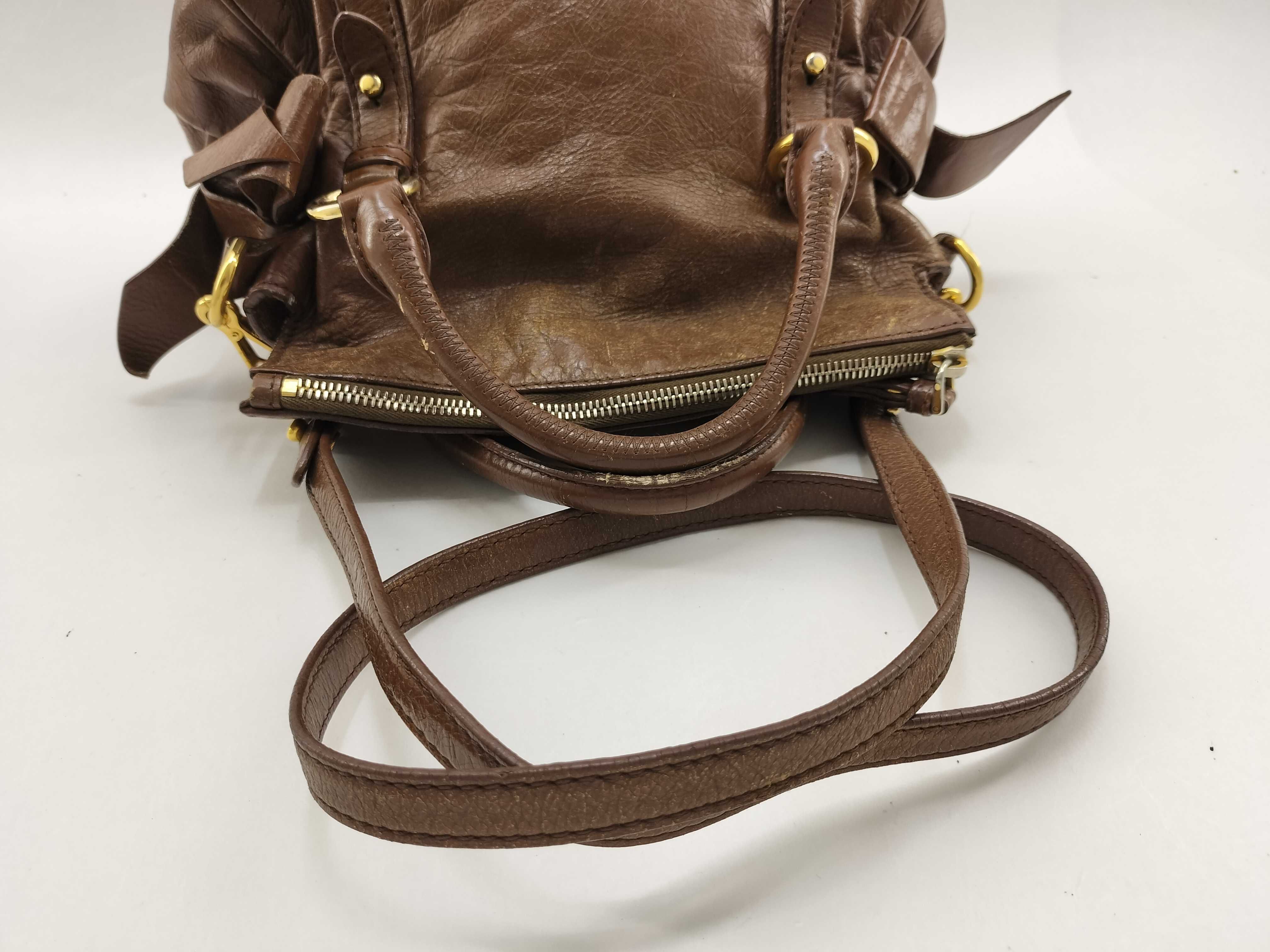 Vitello Lux Side Ribbon 2-Way Bag Leather Brown Handbag — view 10