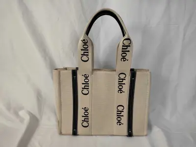 Woody Tote Bag, Small, Canvas, Beige, Shoulder Bag