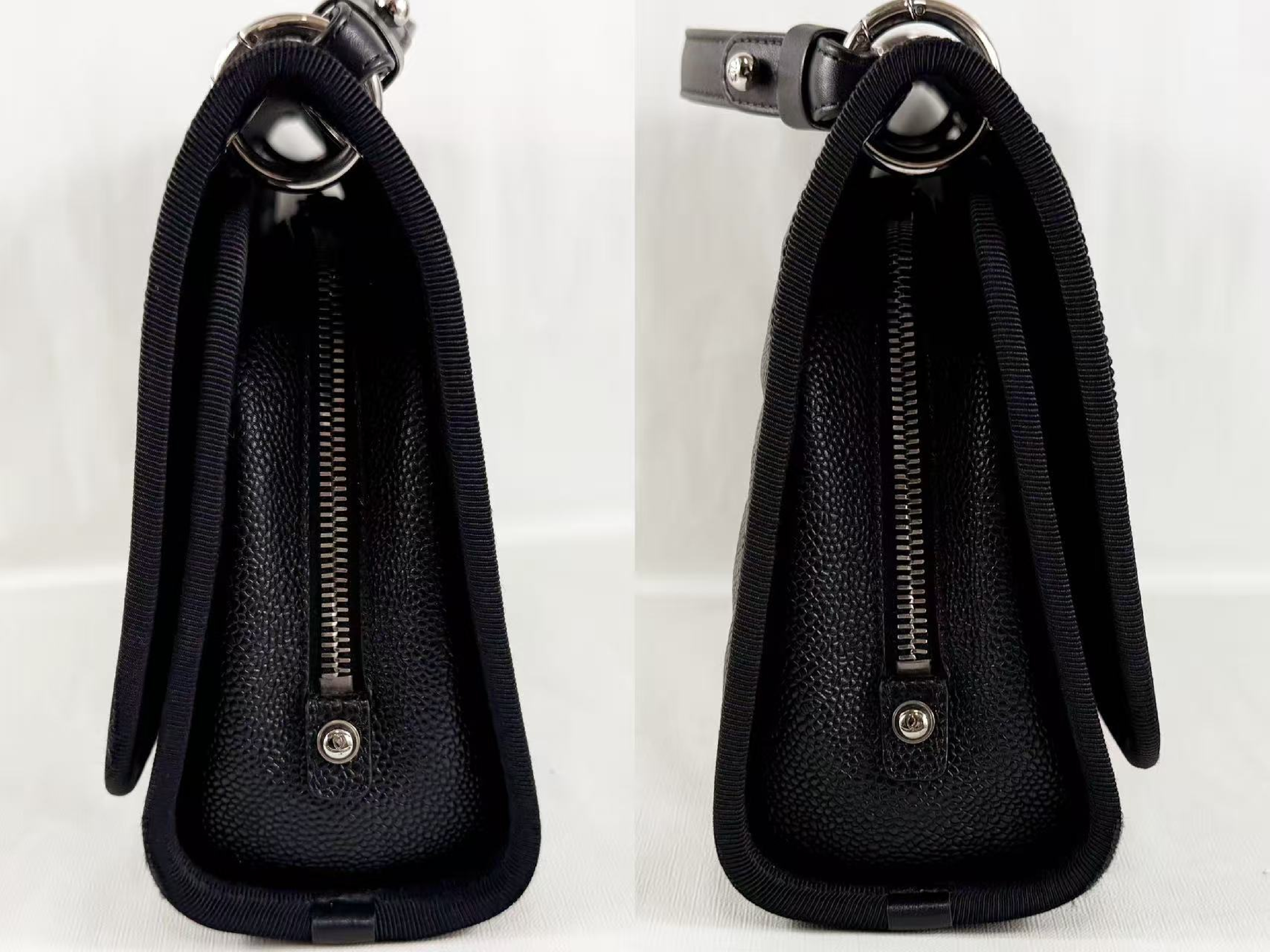 Black Caviar Skin Matelassé 2-way Tanlock Shoulder Bag, W27/H17/D7cm (approx.), serial number in the 25s, with strap and seal, silver hardware, item number 25644716. — view 13