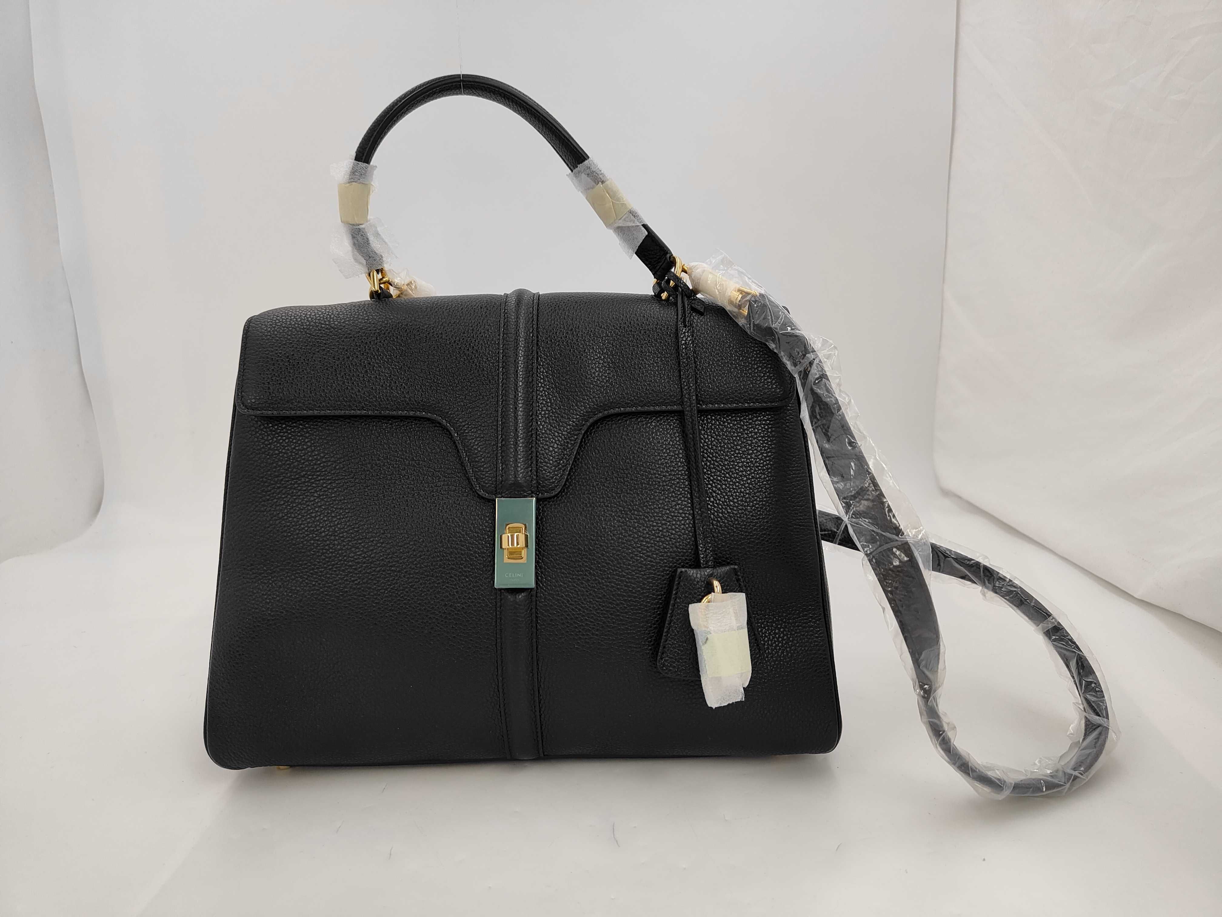 Black Grained Calf Leather Medium Handbag