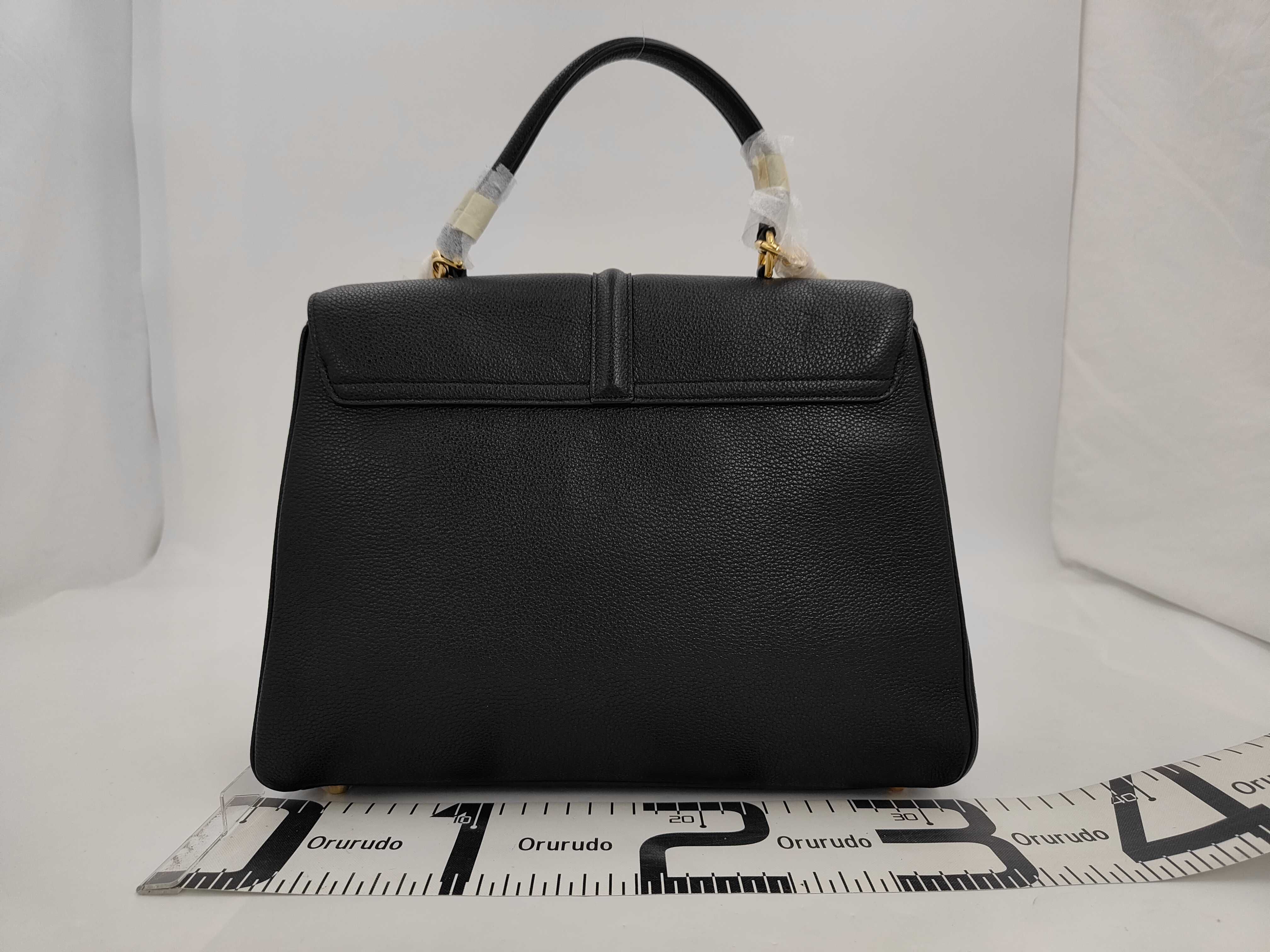 Black Grained Calf Leather Medium Handbag — view 2