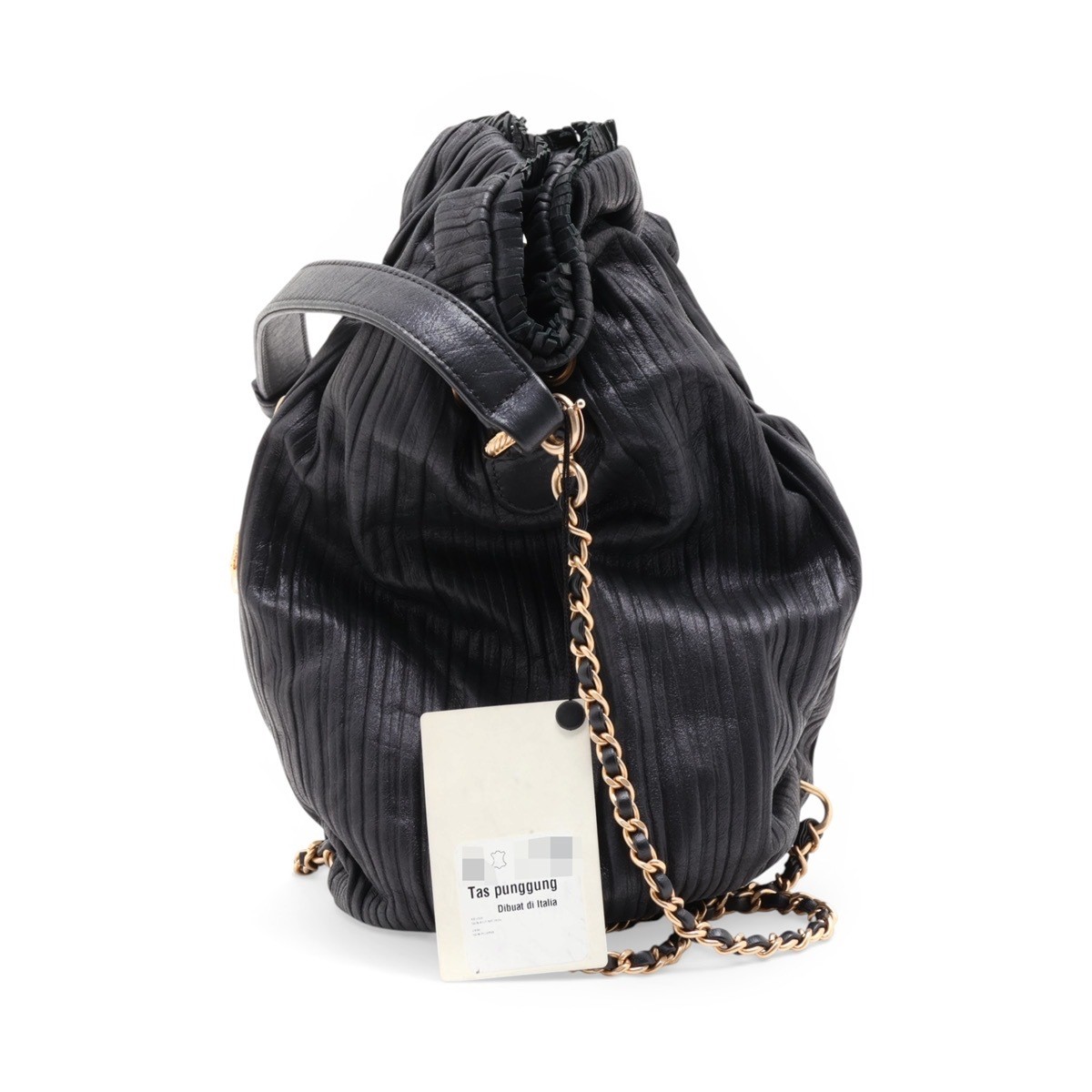 Coco Mark Sparkle Leather Chain Shoulder Bag with Drawstring — view 2