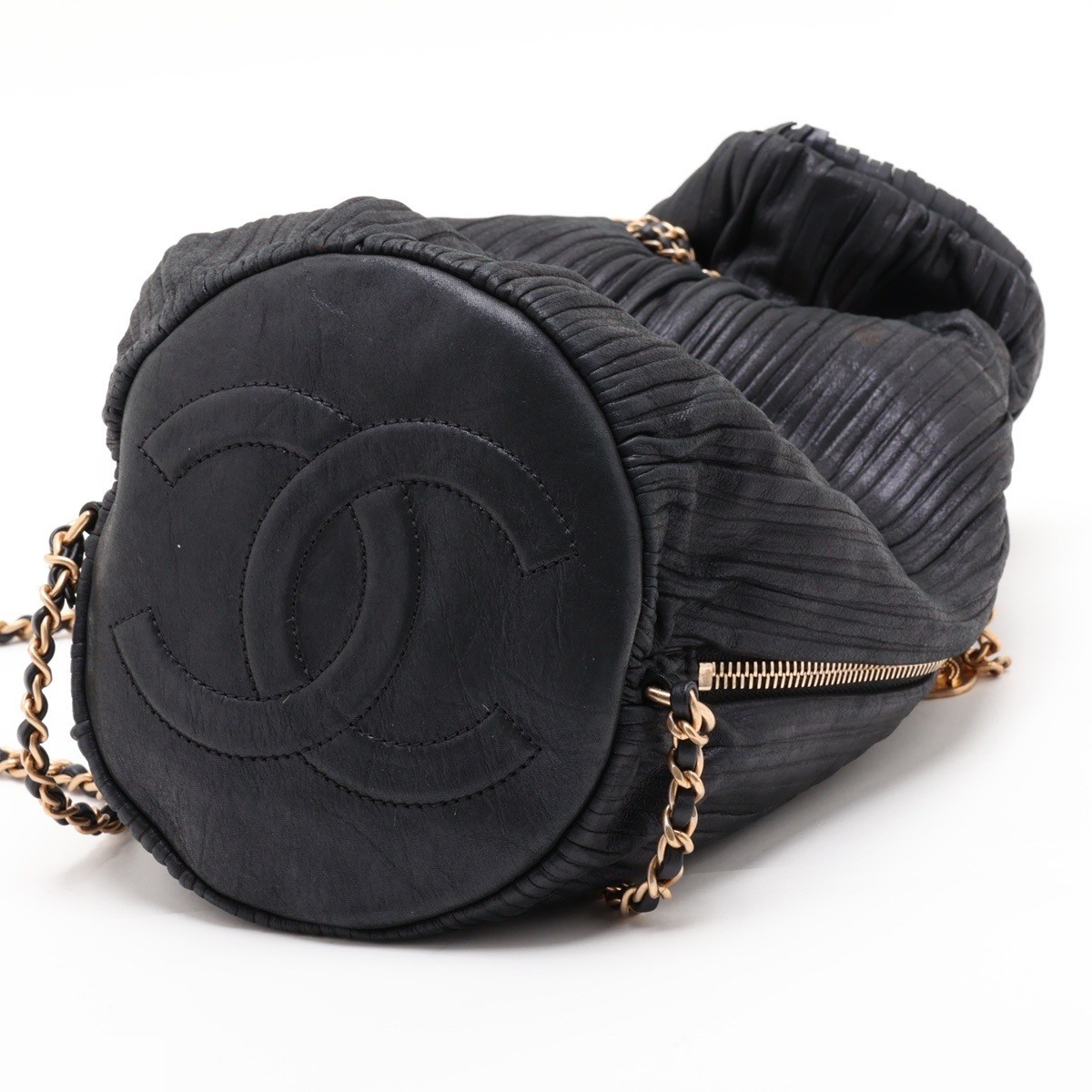 Coco Mark Sparkle Leather Chain Shoulder Bag with Drawstring — view 3