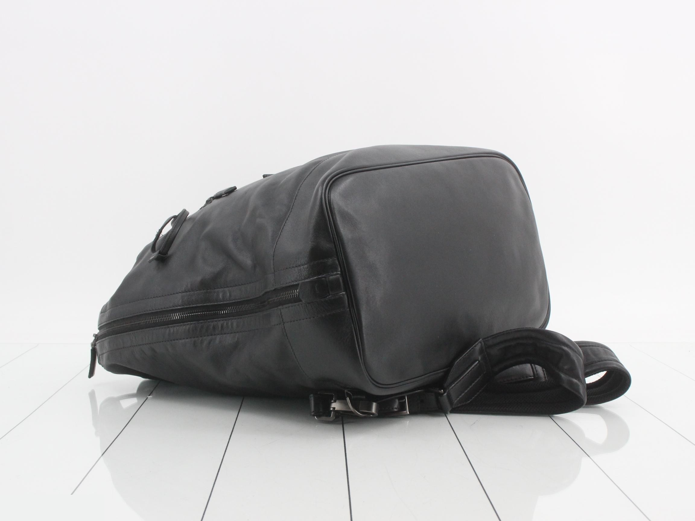 Leather Triangle Plate Drawstring Backpack, Black — view 5