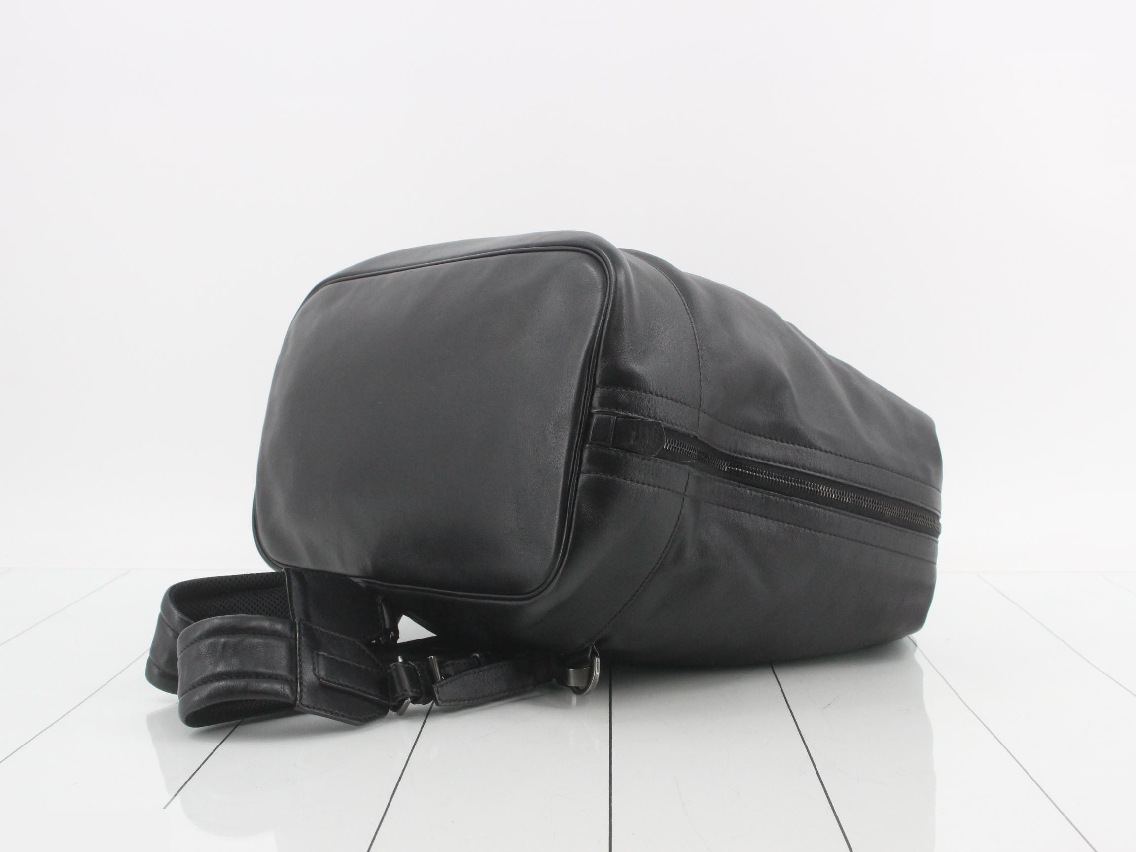 Leather Triangle Plate Drawstring Backpack, Black — view 6