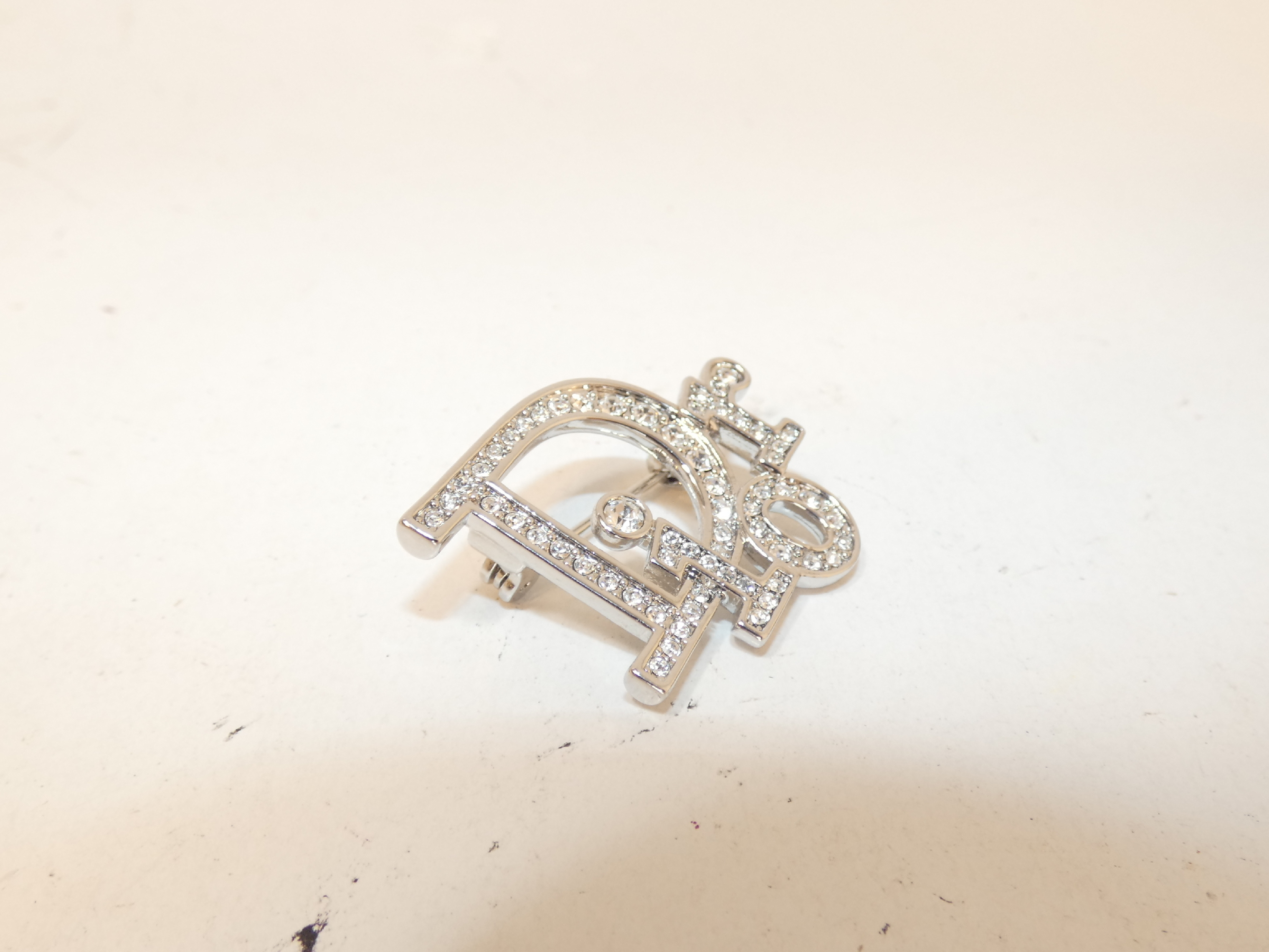 logo rhinestone brooch — view 3