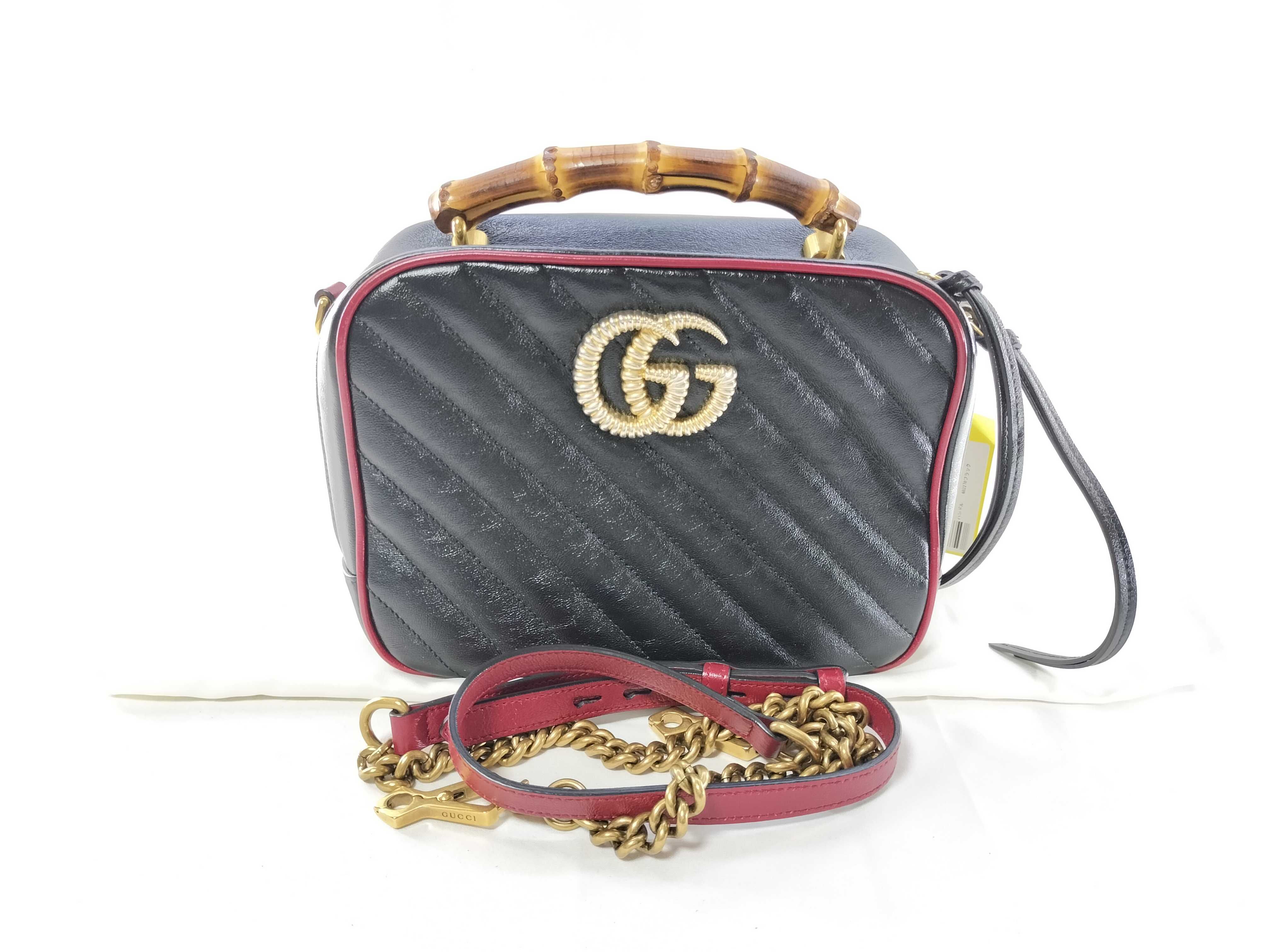 Bamboo GG Marmont Bamboo Top Handle Handbag 602270 Black