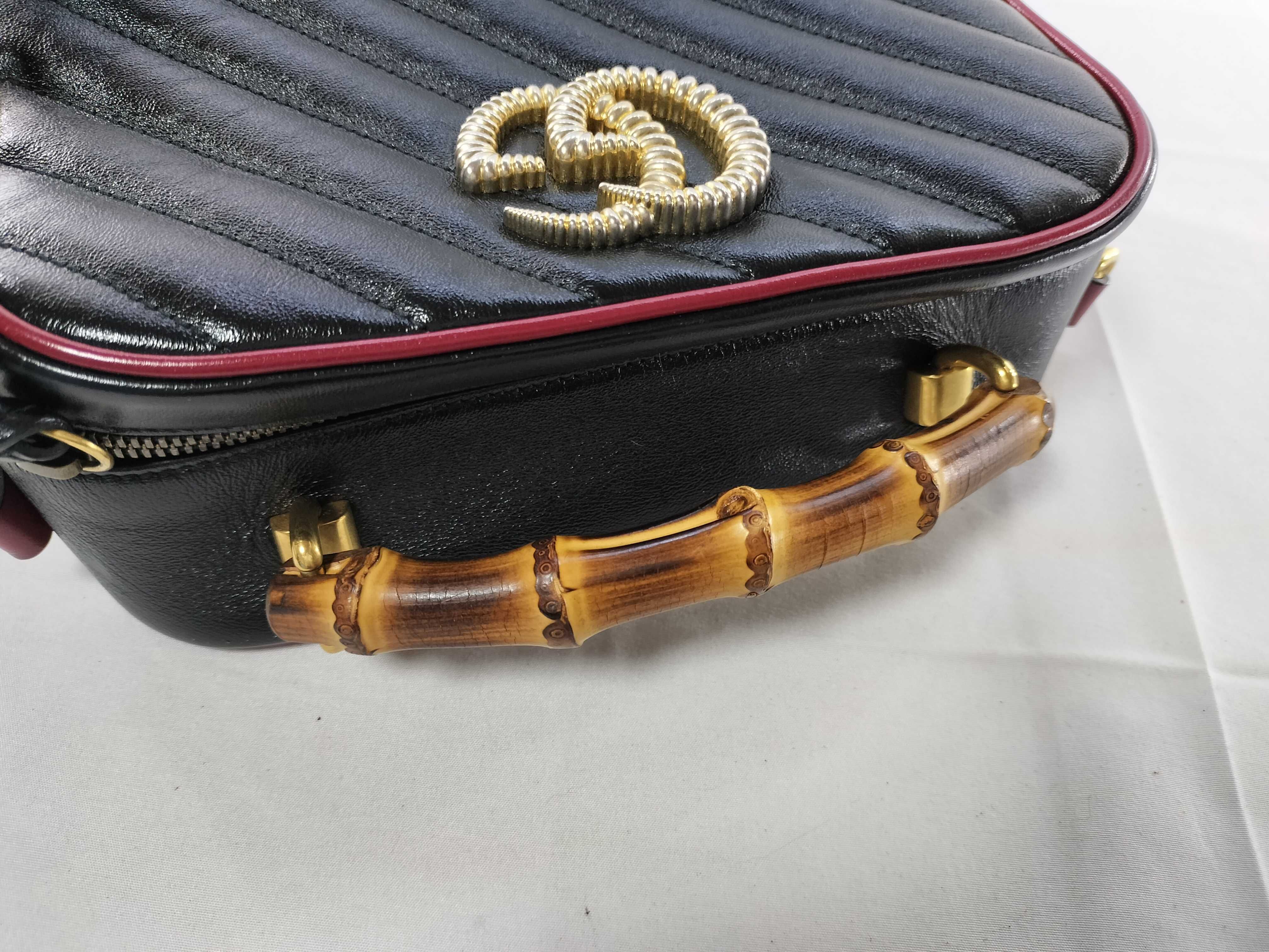 Bamboo GG Marmont Bamboo Top Handle Handbag 602270 Black — view 3