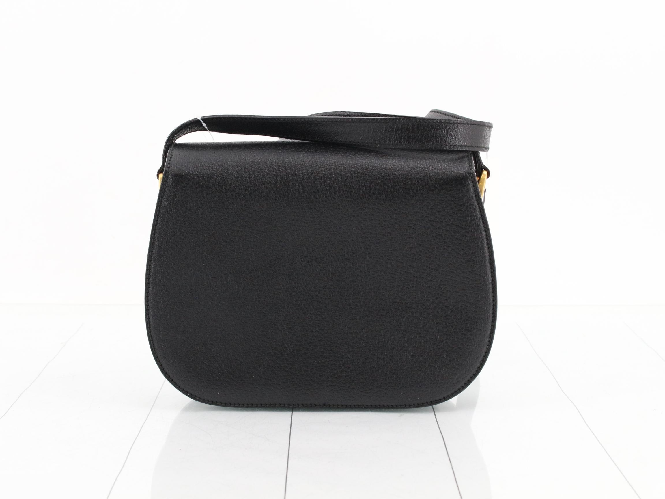 Bamboo Leather Turnlock Shoulder Bag, Black — view 2