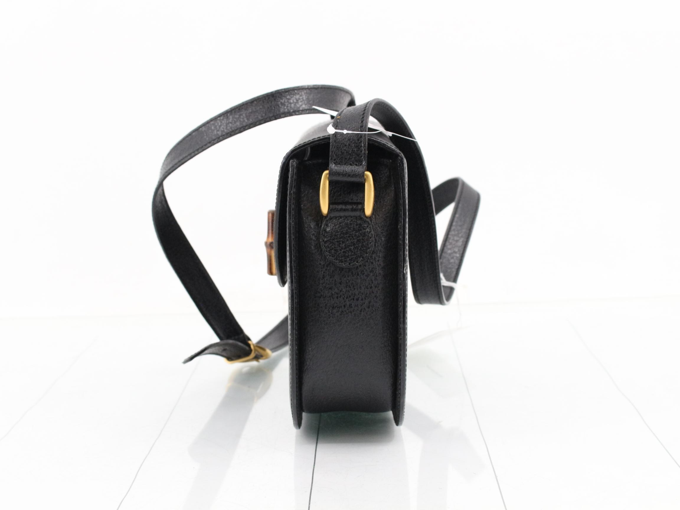 Bamboo Leather Turnlock Shoulder Bag, Black — view 3