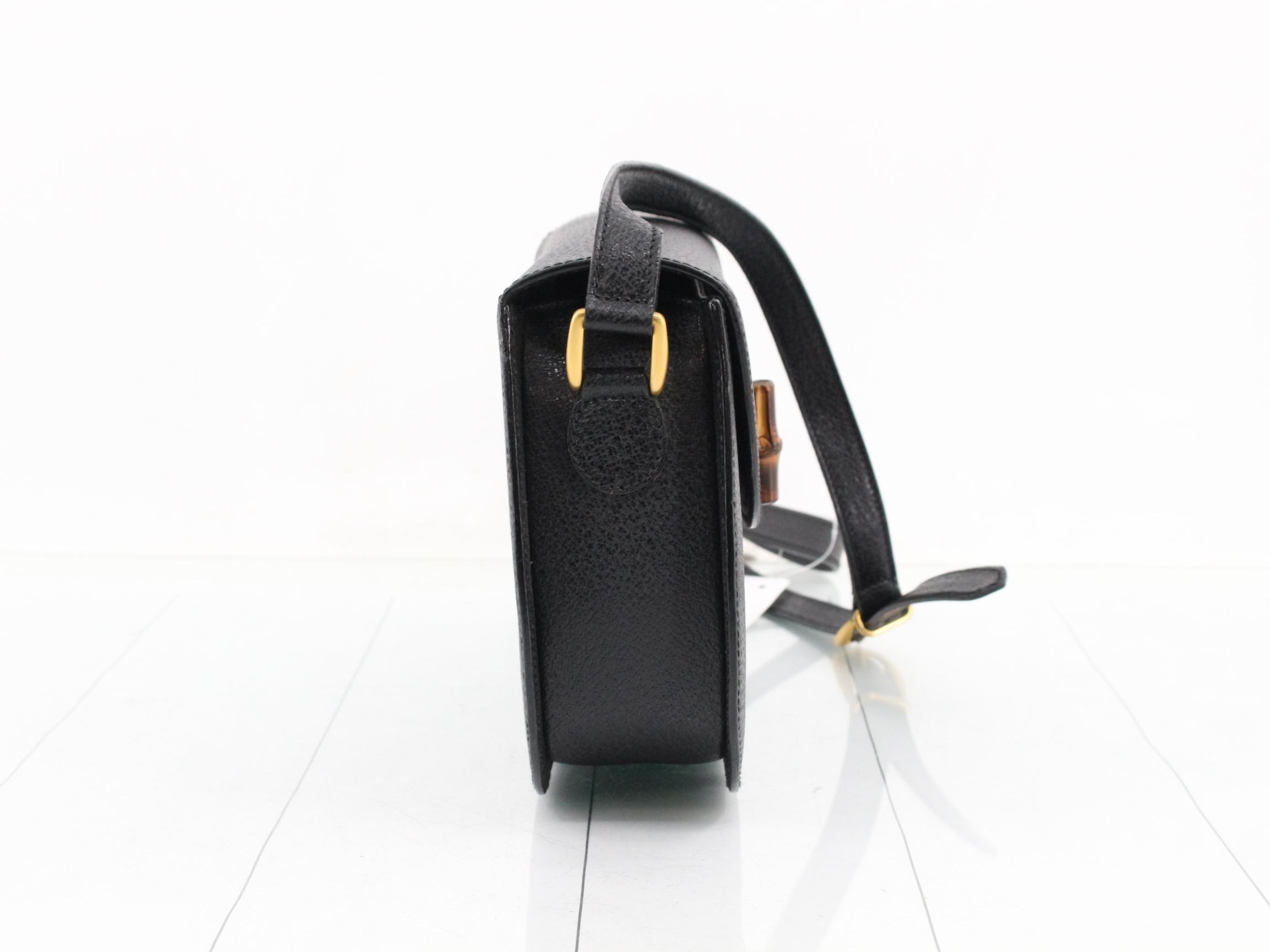 Bamboo Leather Turnlock Shoulder Bag, Black — view 4