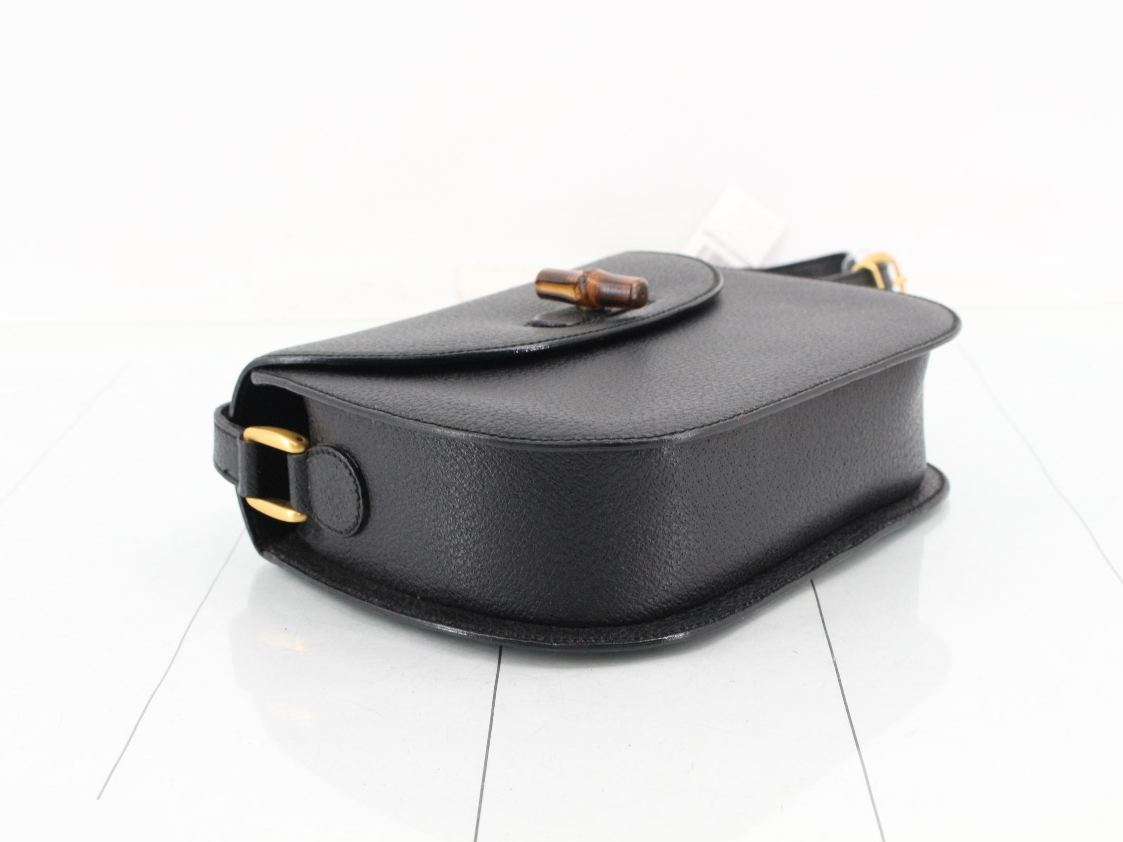 Bamboo Leather Turnlock Shoulder Bag, Black — view 5