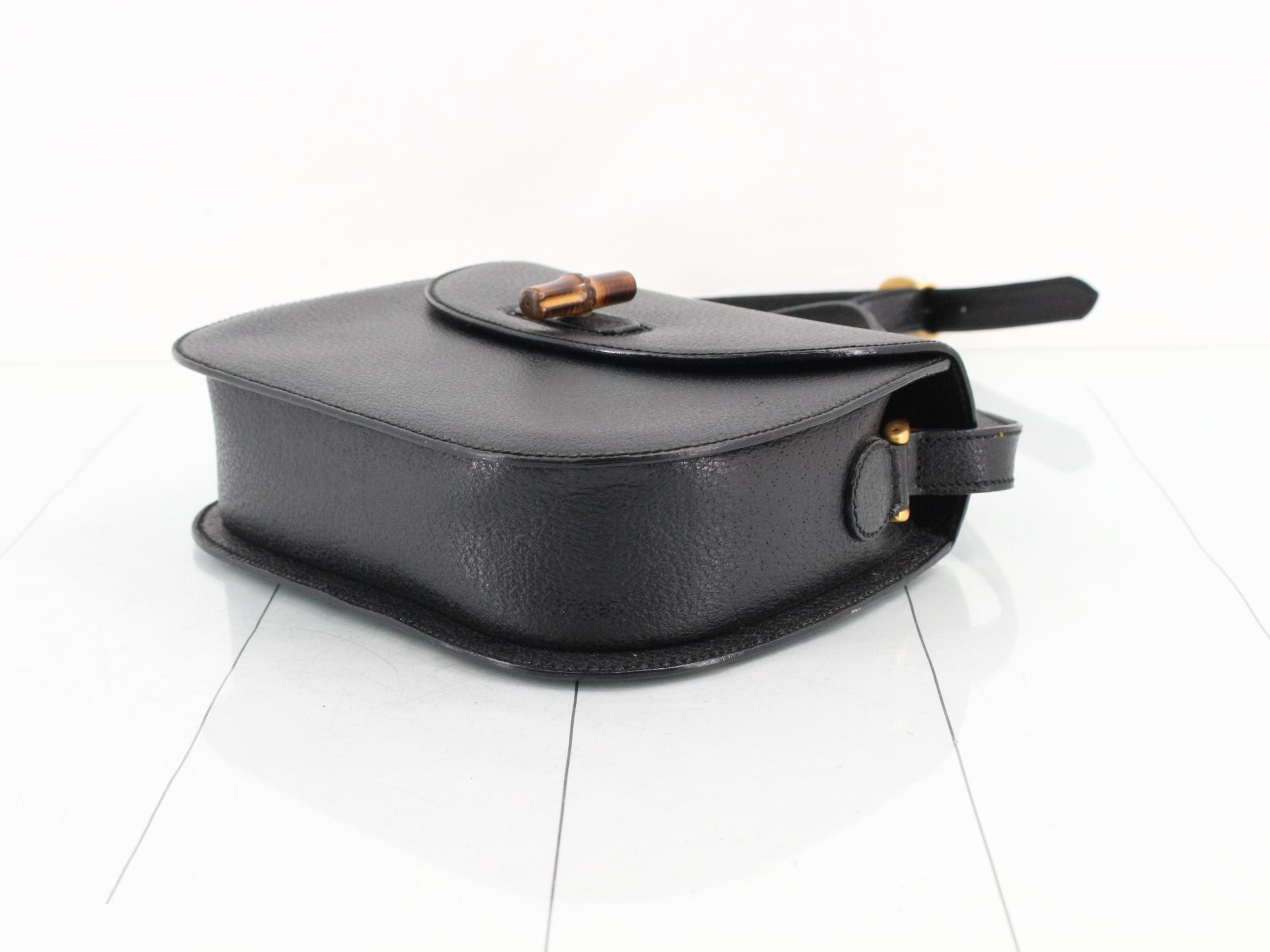 Bamboo Leather Turnlock Shoulder Bag, Black — view 6