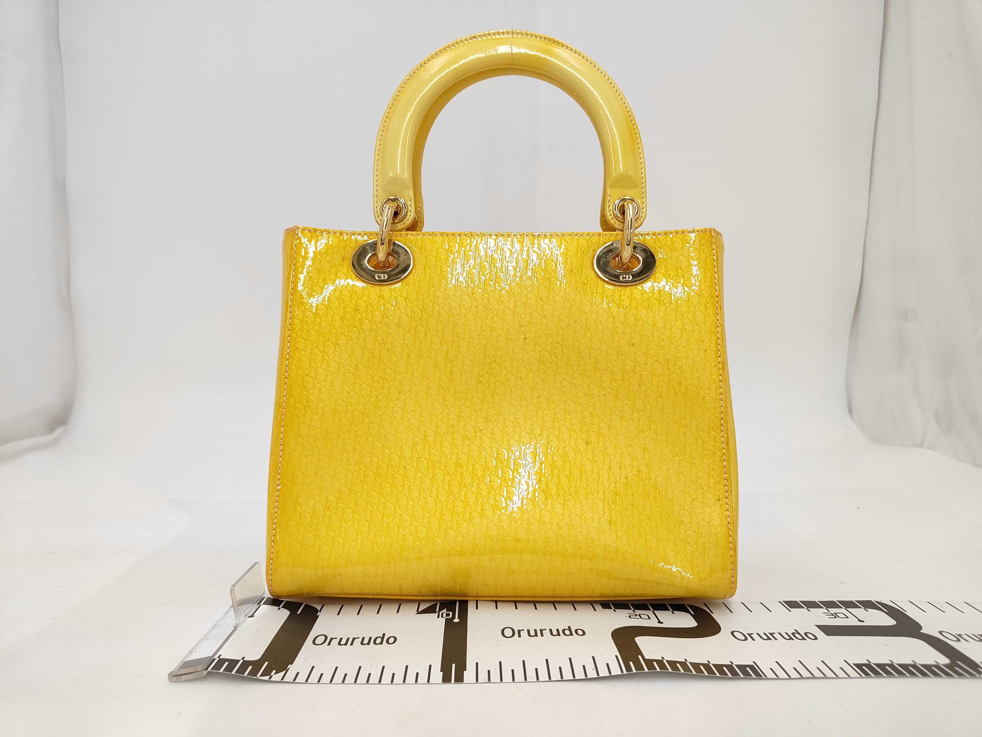 Lady Dior Trotter Lady Patina Leather Yellow Handbag — view 2