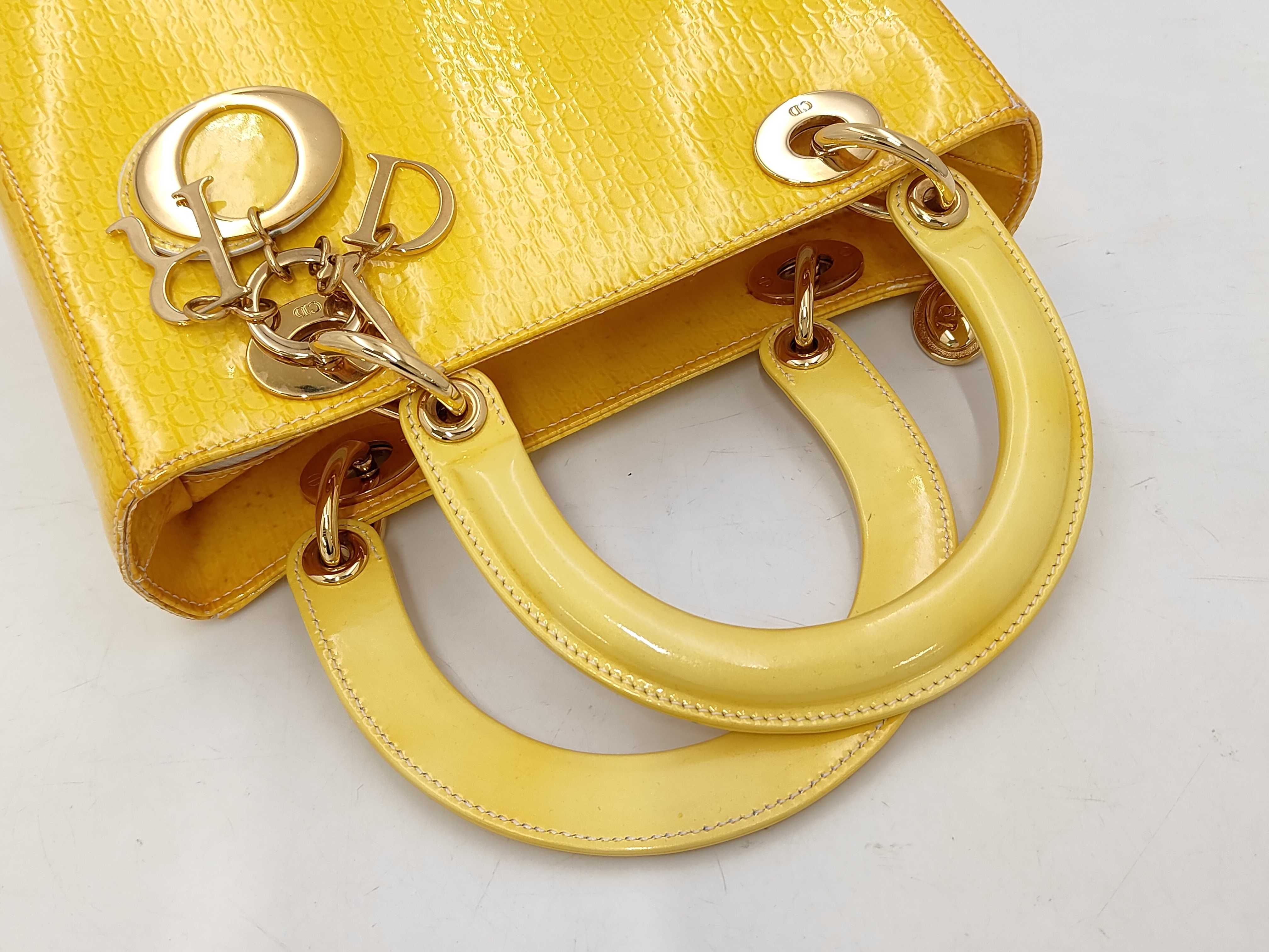 Lady Dior Trotter Lady Patina Leather Yellow Handbag — view 3