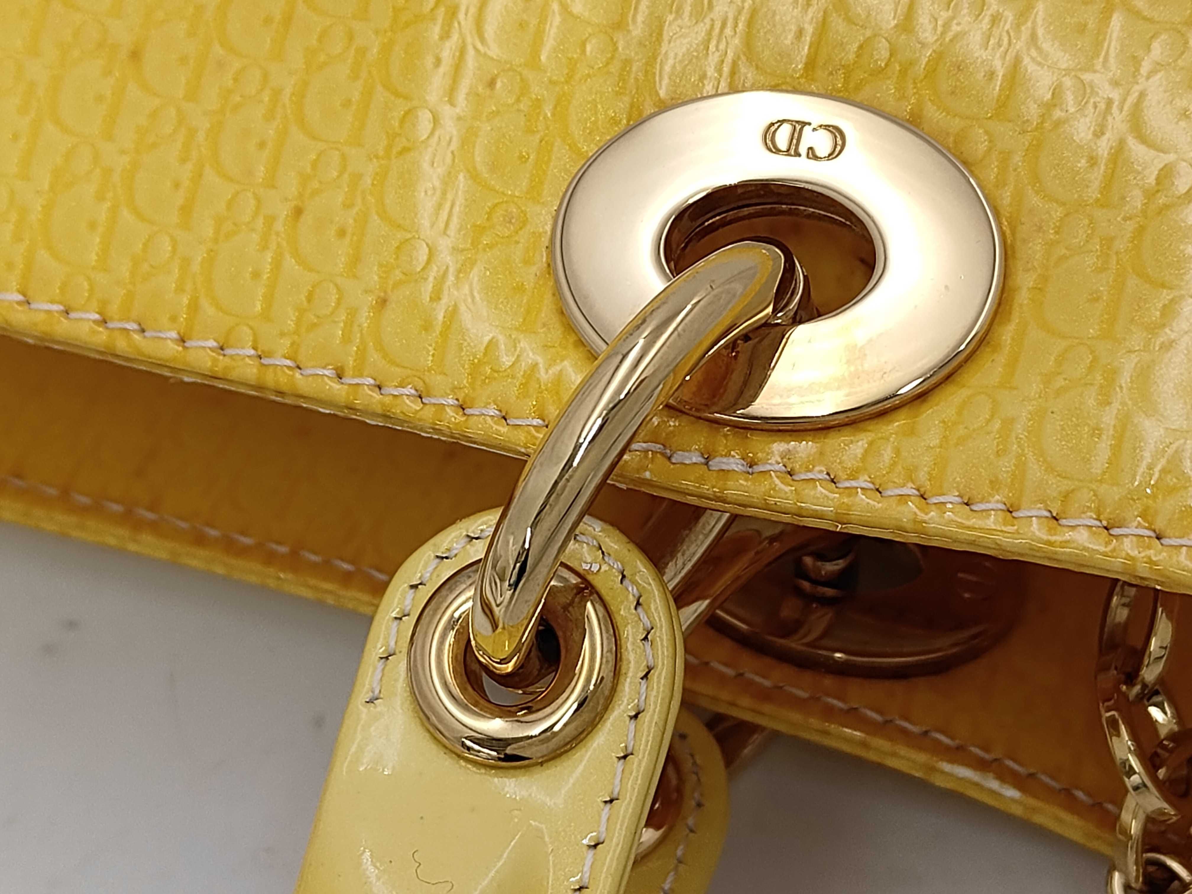 Lady Dior Trotter Lady Patina Leather Yellow Handbag — view 5