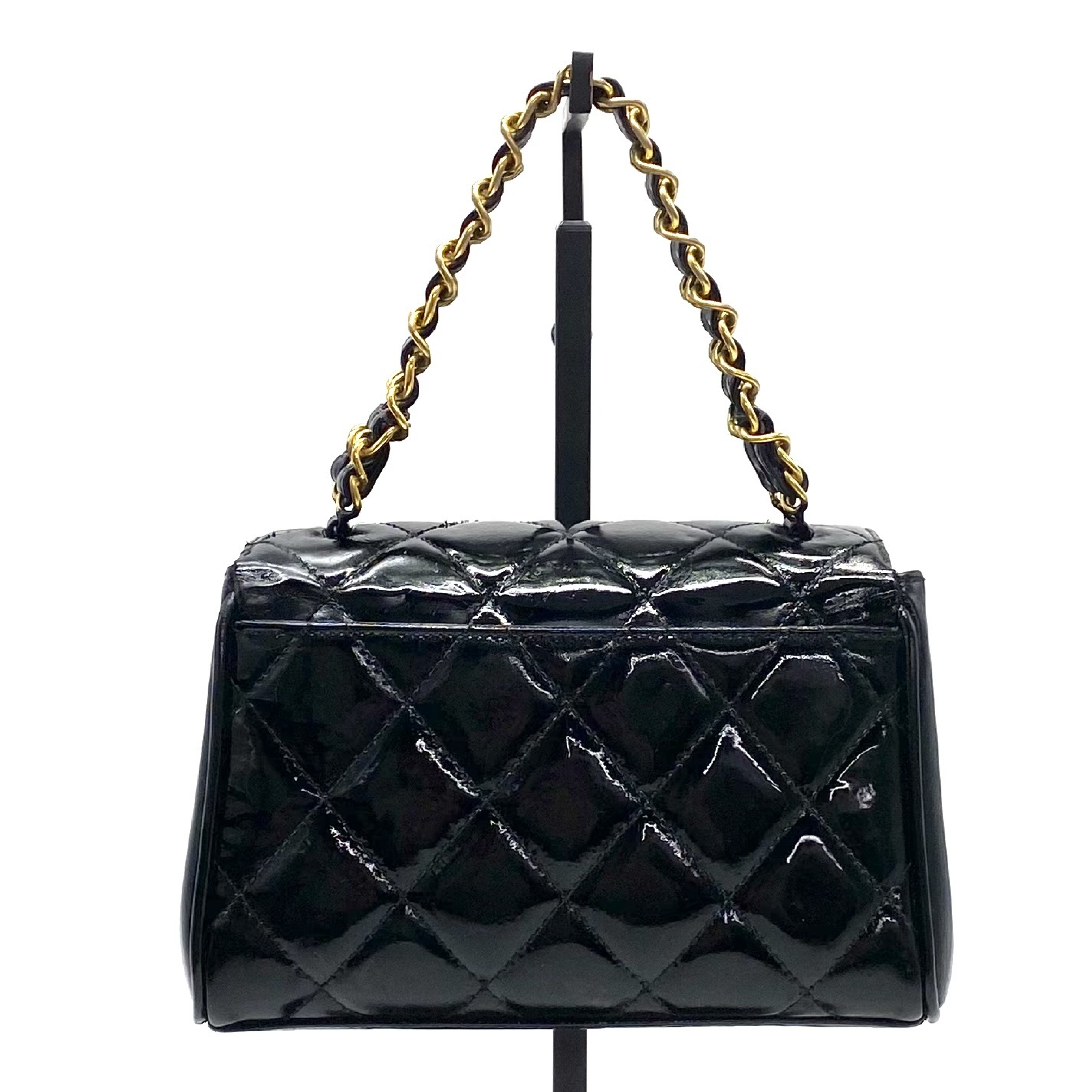 Mini Matelassé Coco Mark Turnlock Patent Double Chain Handbag — view 3