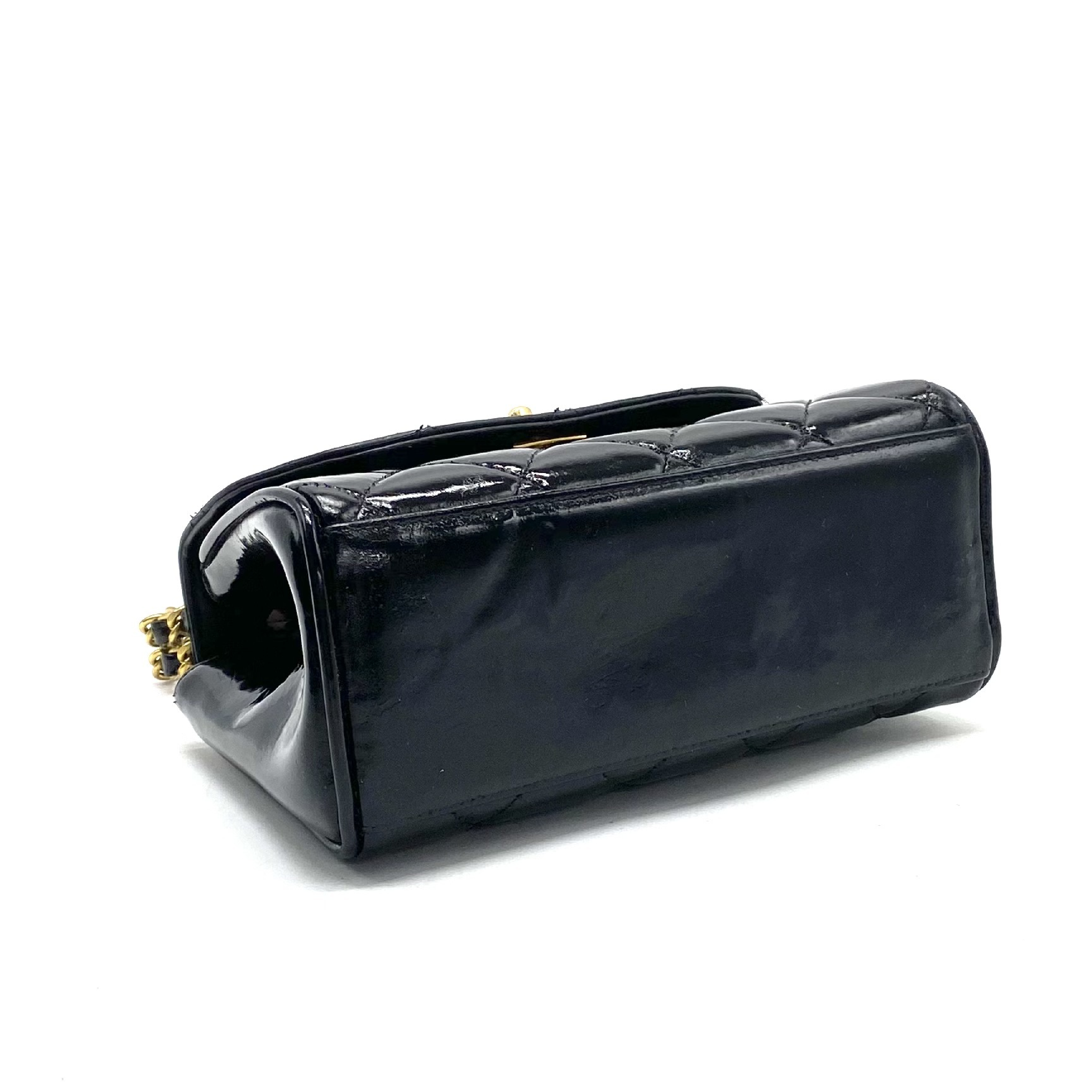 Mini Matelassé Coco Mark Turnlock Patent Double Chain Handbag — view 4