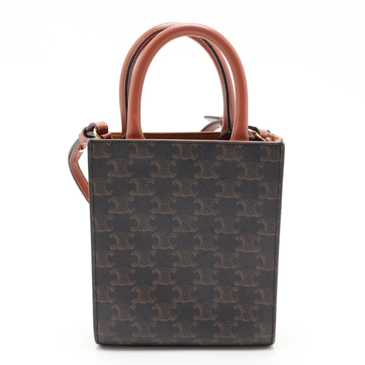 Triomphe Mini Vertical Cabas PVC x Leather 2-Way Handbag Brown — view 2