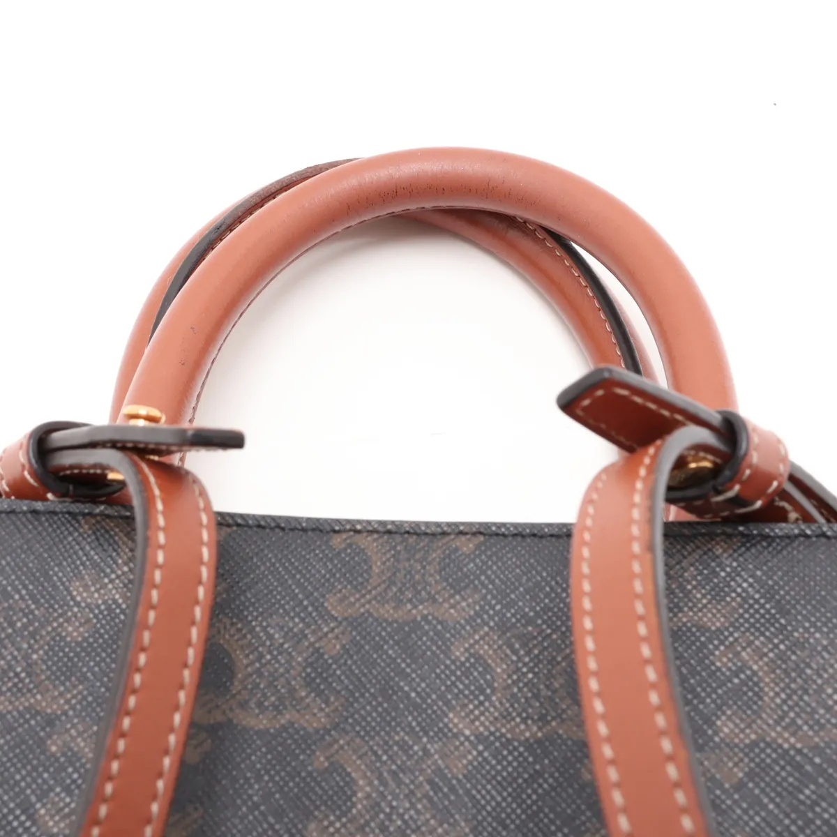Triomphe Mini Vertical Cabas PVC x Leather 2-Way Handbag Brown — view 6