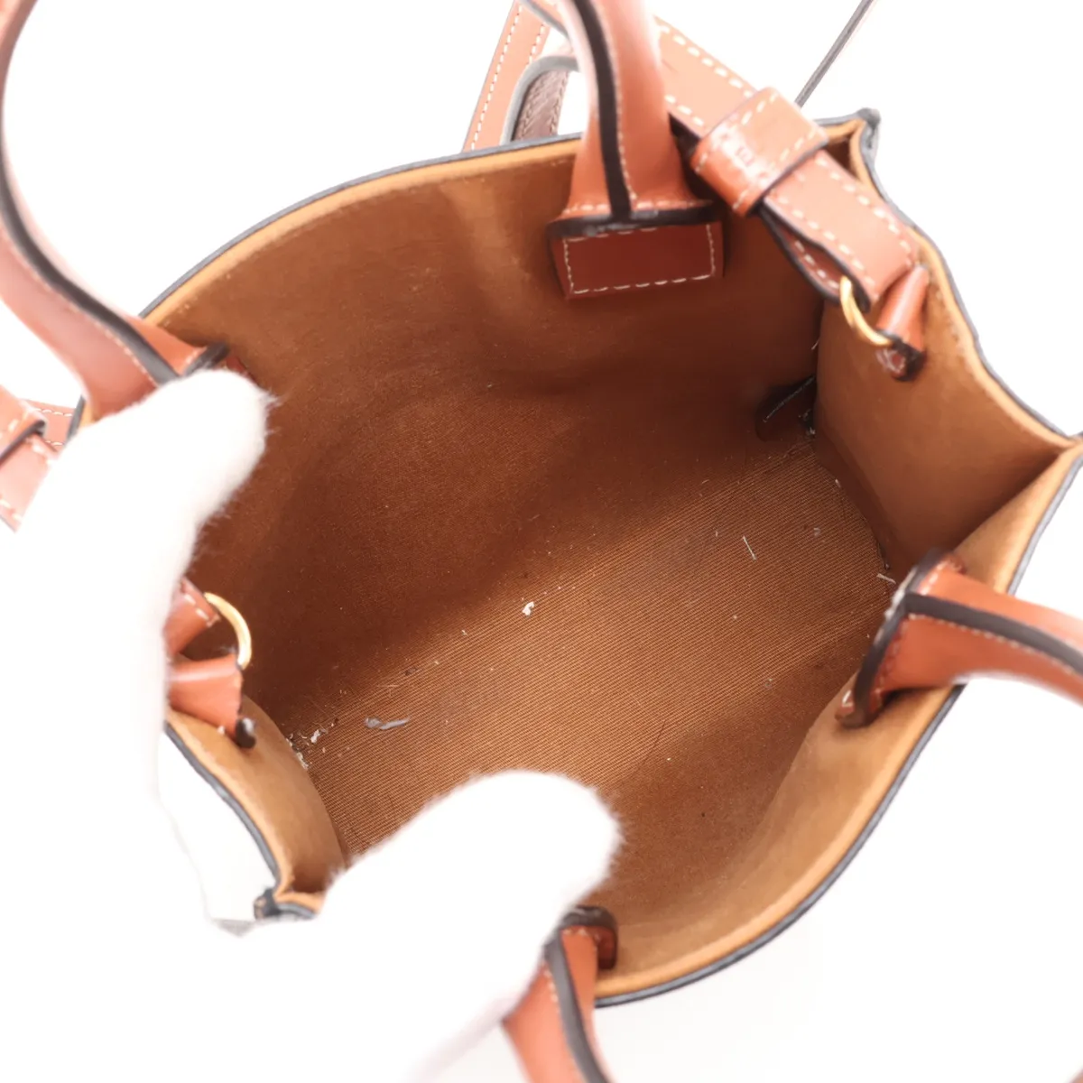 Triomphe Mini Vertical Cabas PVC x Leather 2-Way Handbag Brown — view 8