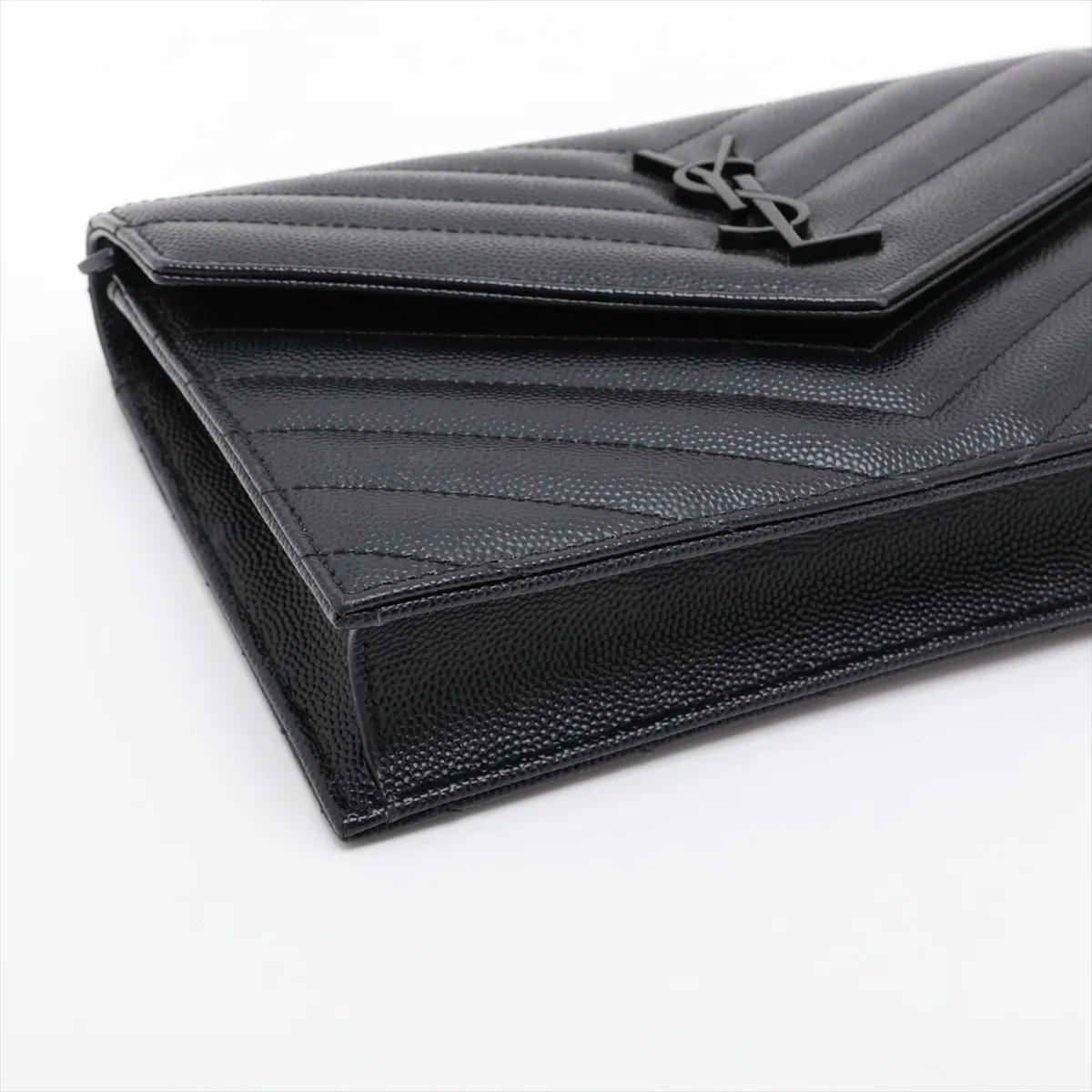 Envelope Leather Chain Wallet, Black, 695108 — view 4
