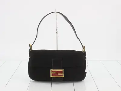 Mamma Bucket Shoulder Bag, Suede, Black, Glitter Buckle