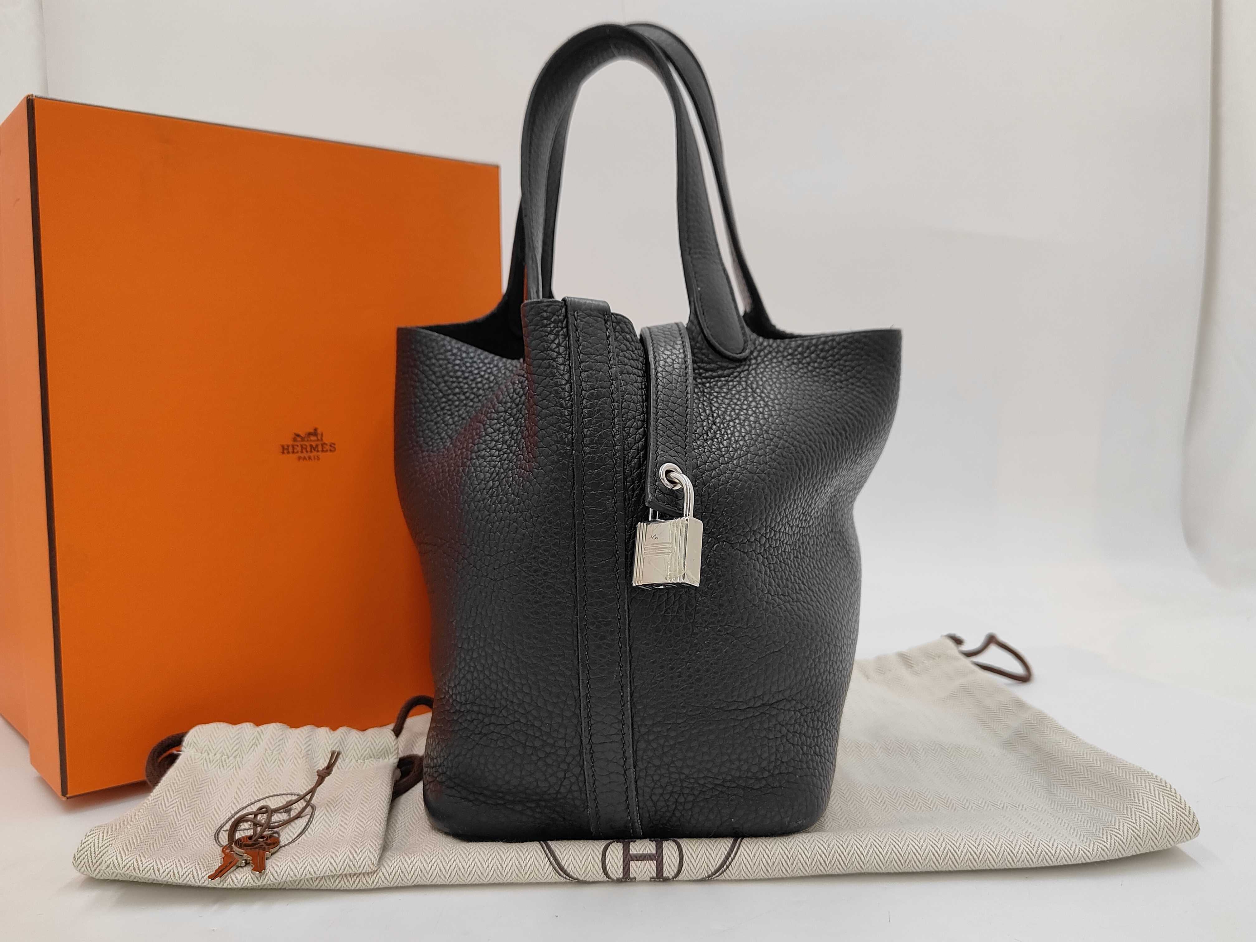 Picotin Lock PM Leather Handbag, Black