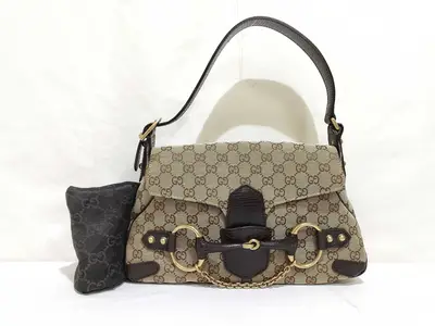 GG Canvas One-Shoulder Bag, Horsebit Design, Dark Brown Shoulder Bag