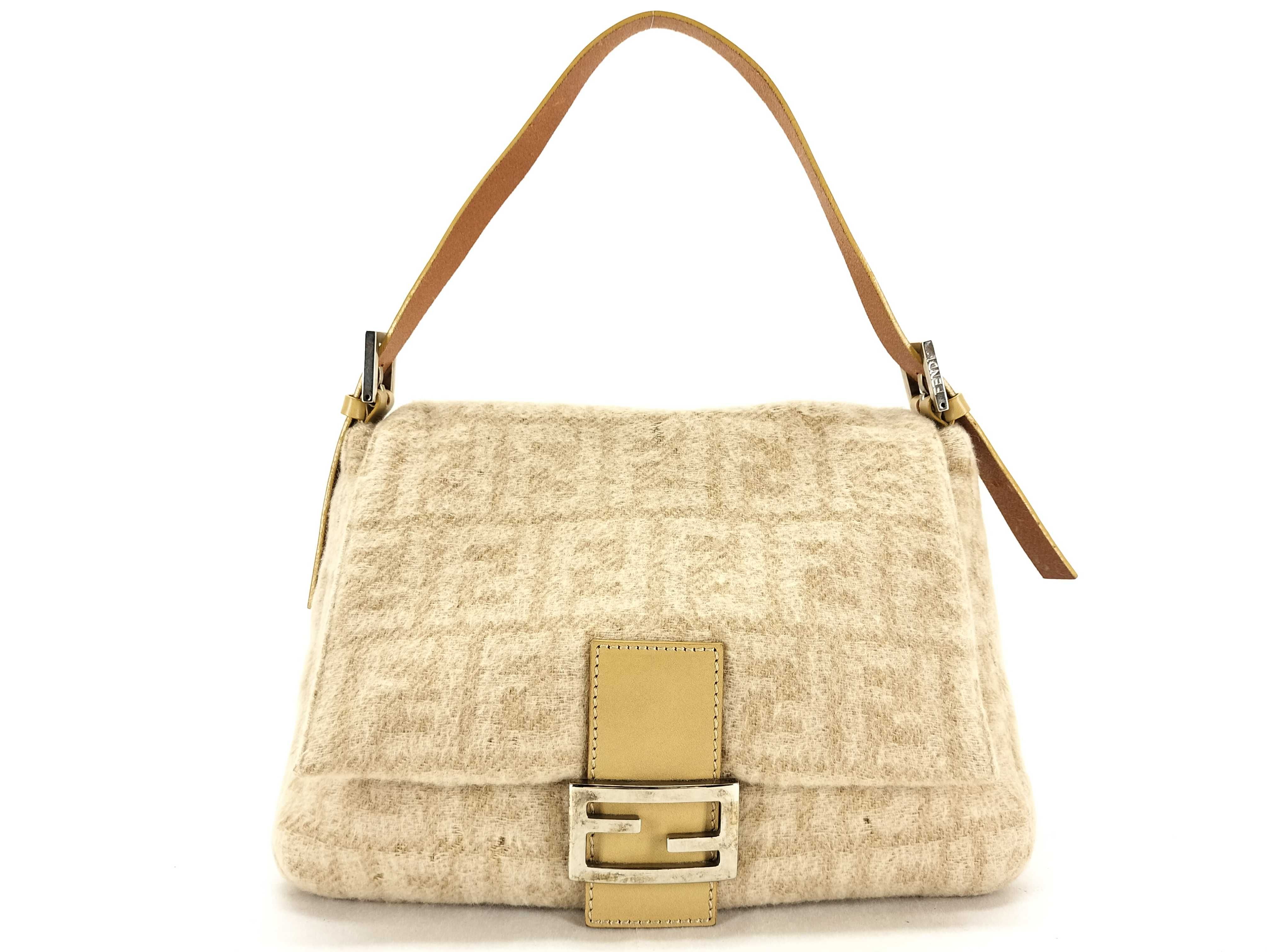 Zucca pattern Fendi Mamma Bucket one-shoulder bag, wool, 2305.26325.009, beige, Zucca shoulder bag