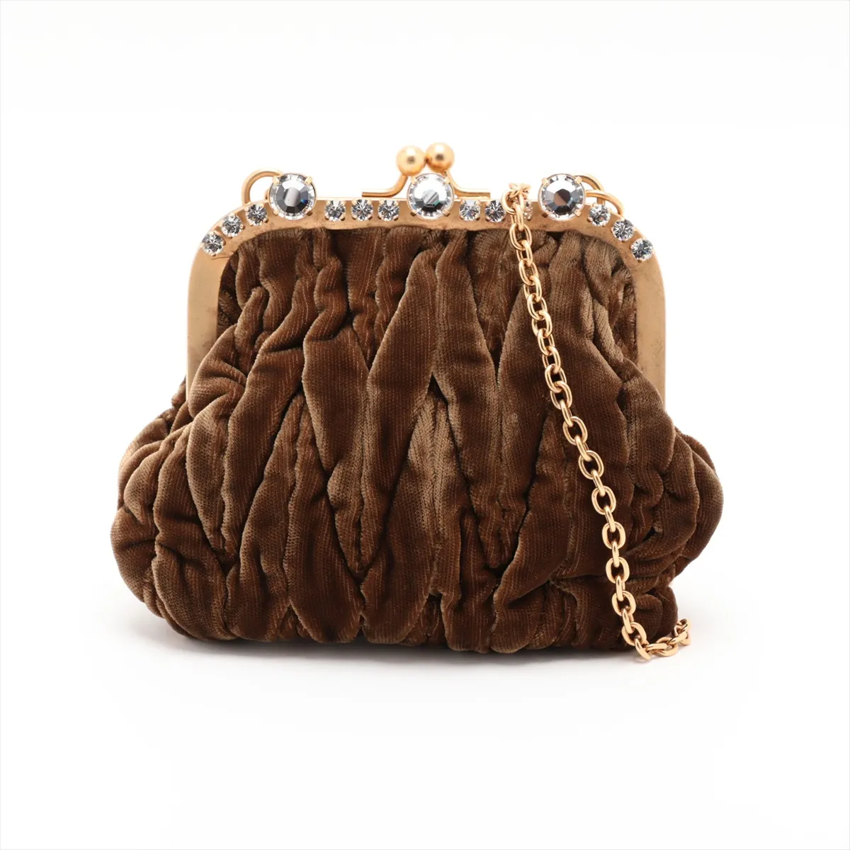 Matelassé Velour Chain Shoulder Bag, Brown