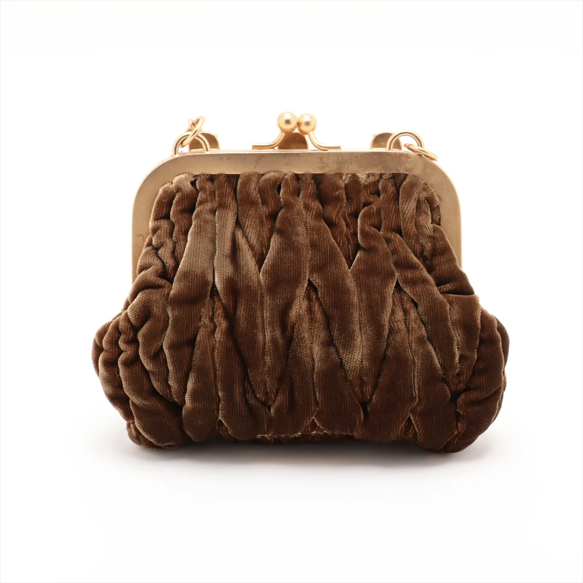 Matelassé Velour Chain Shoulder Bag, Brown — view 2