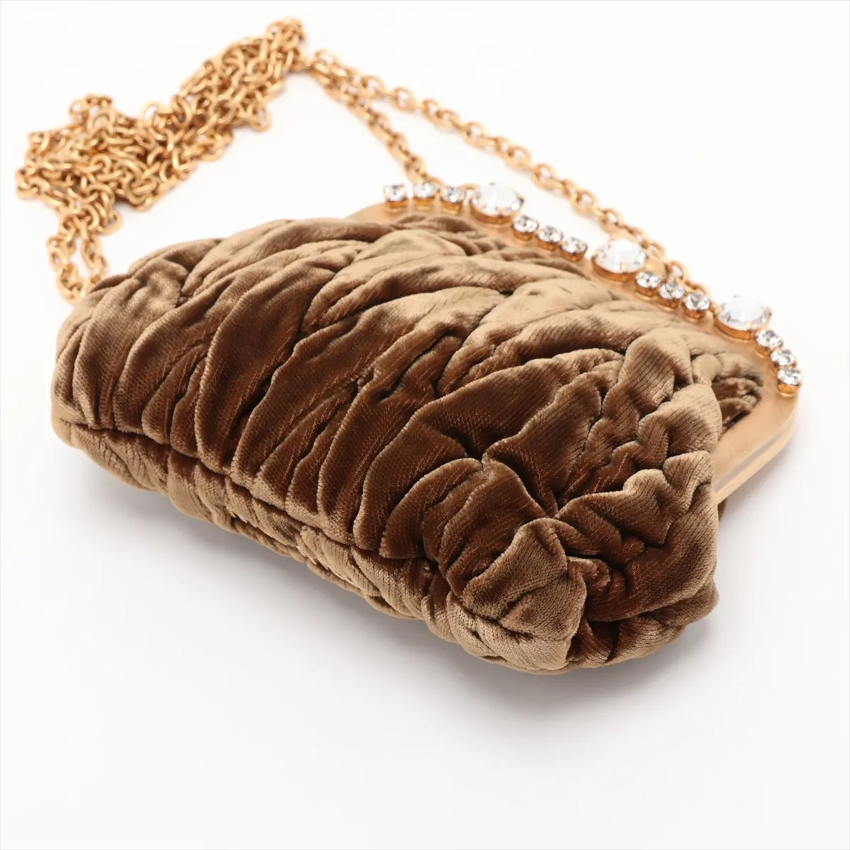 Matelassé Velour Chain Shoulder Bag, Brown — view 3
