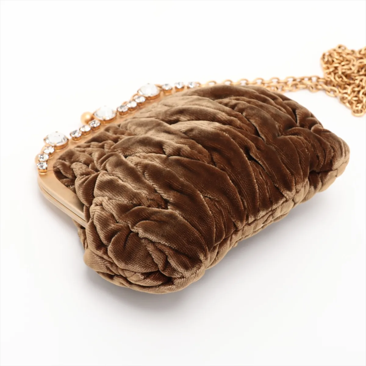 Matelassé Velour Chain Shoulder Bag, Brown — view 4