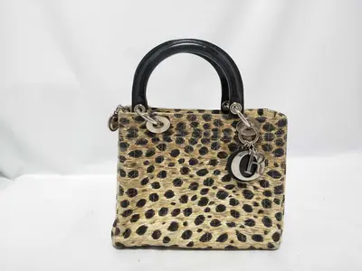 Lady Dior Christian Lady Cannage Canvas Handbag Leopard Handbag