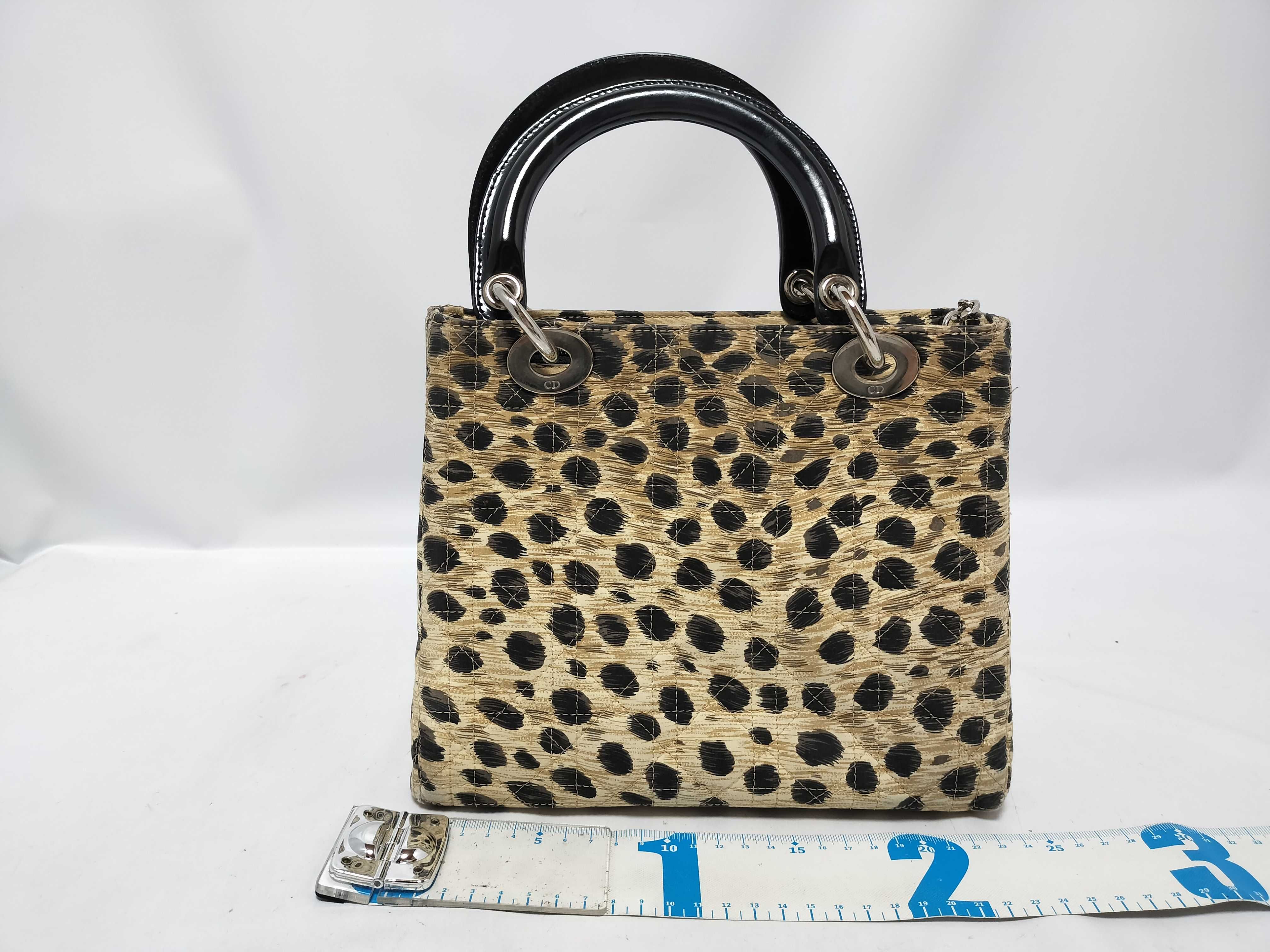 Lady Dior Christian Lady Cannage Canvas Handbag Leopard Handbag — view 2