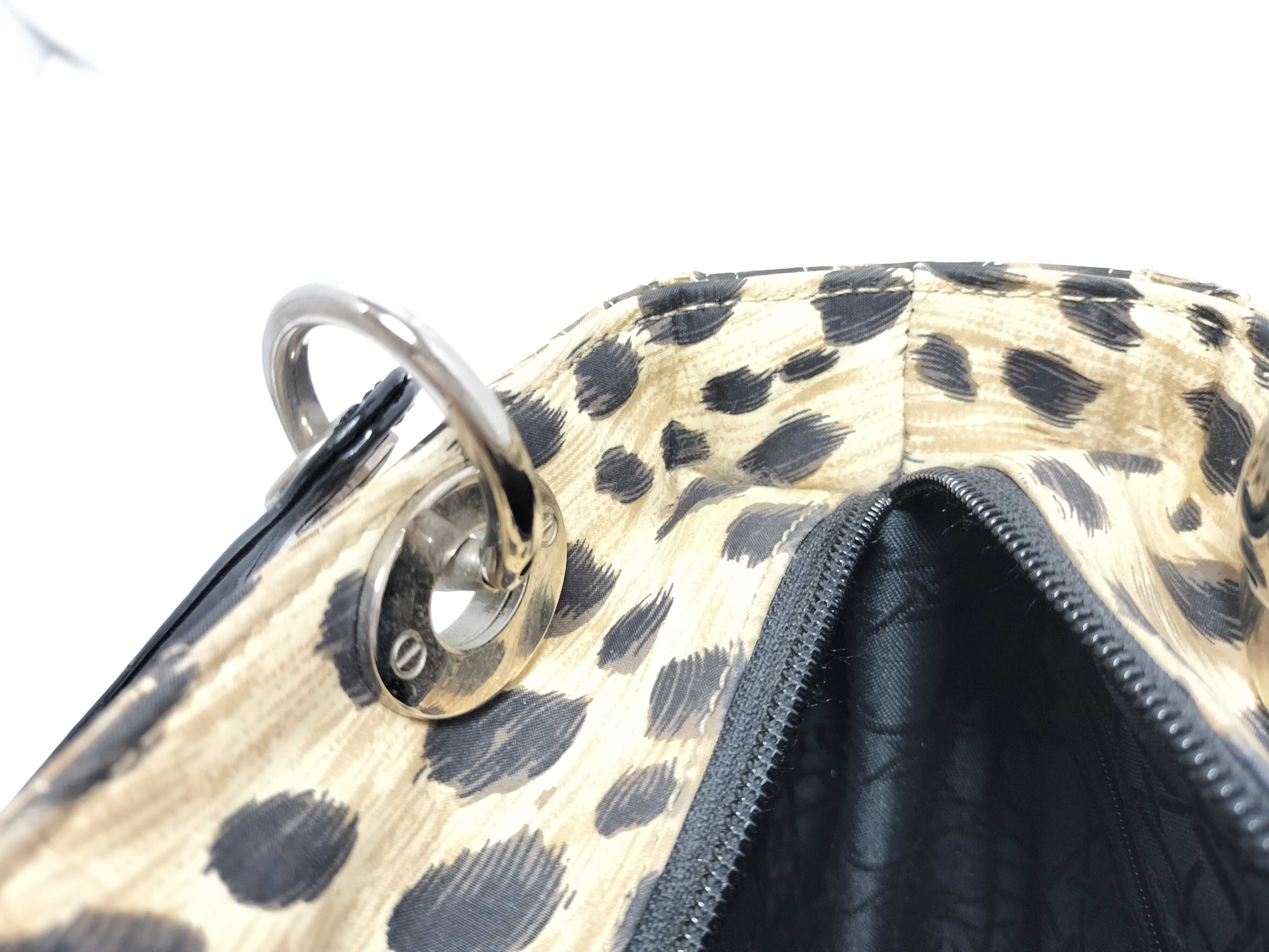 Lady Dior Christian Lady Cannage Canvas Handbag Leopard Handbag — view 11