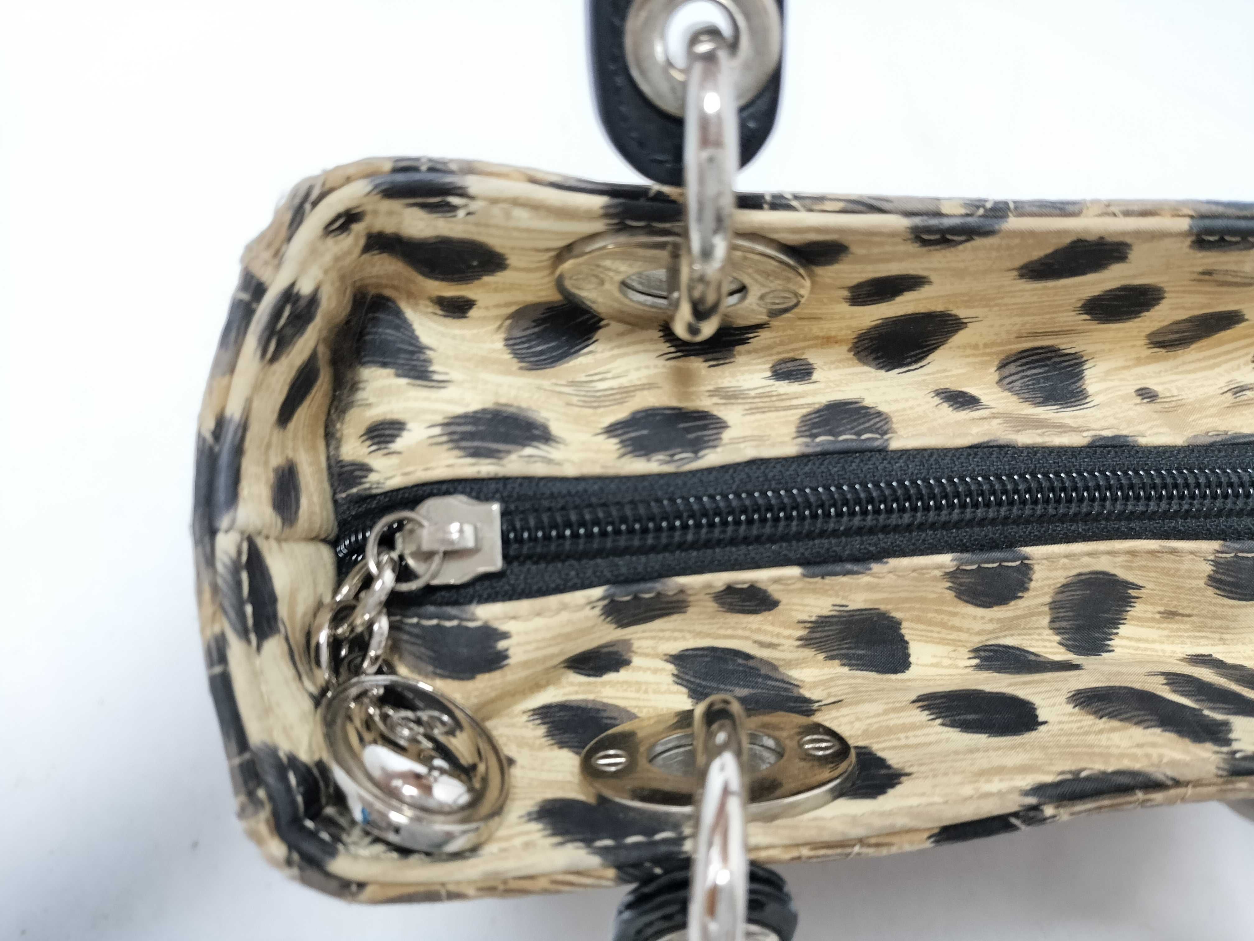 Lady Dior Christian Lady Cannage Canvas Handbag Leopard Handbag — view 8