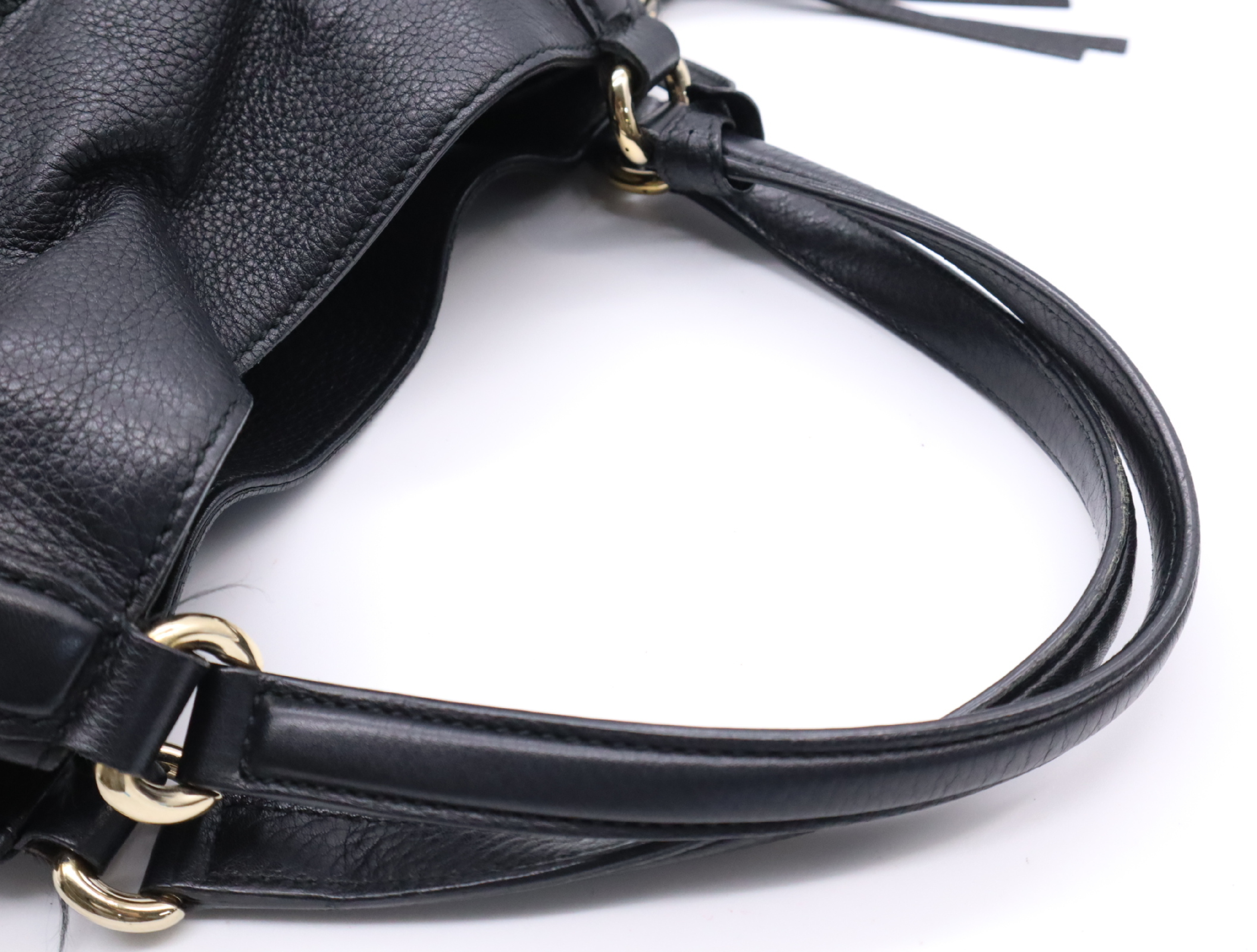 282309 Leather Soho Interlocking G Tote Bag, Black, Gold Hardware, with Charm and Dust Bag. — view 10