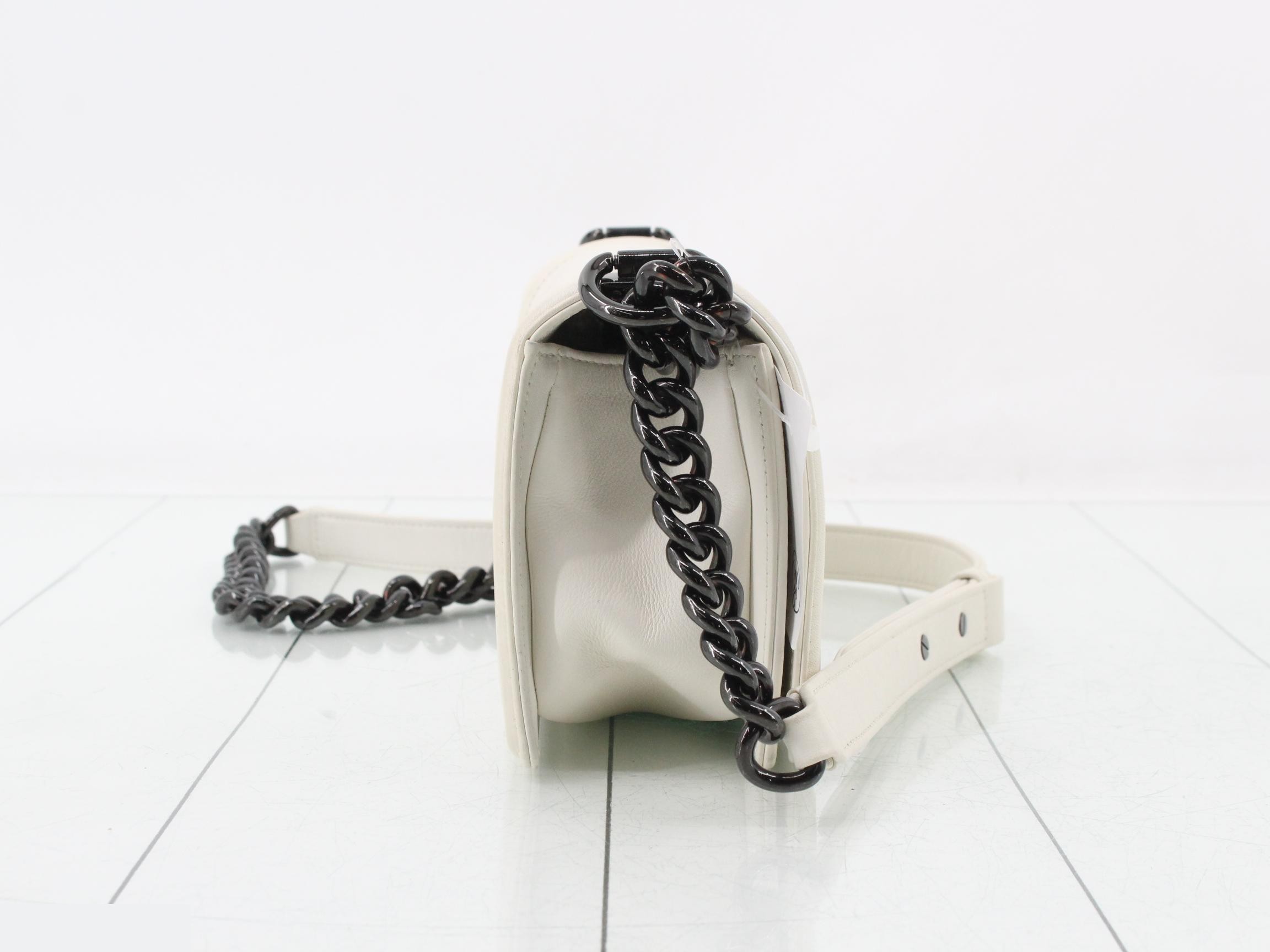 Boy Chanel Leather Chain Shoulder Bag, White — view 4
