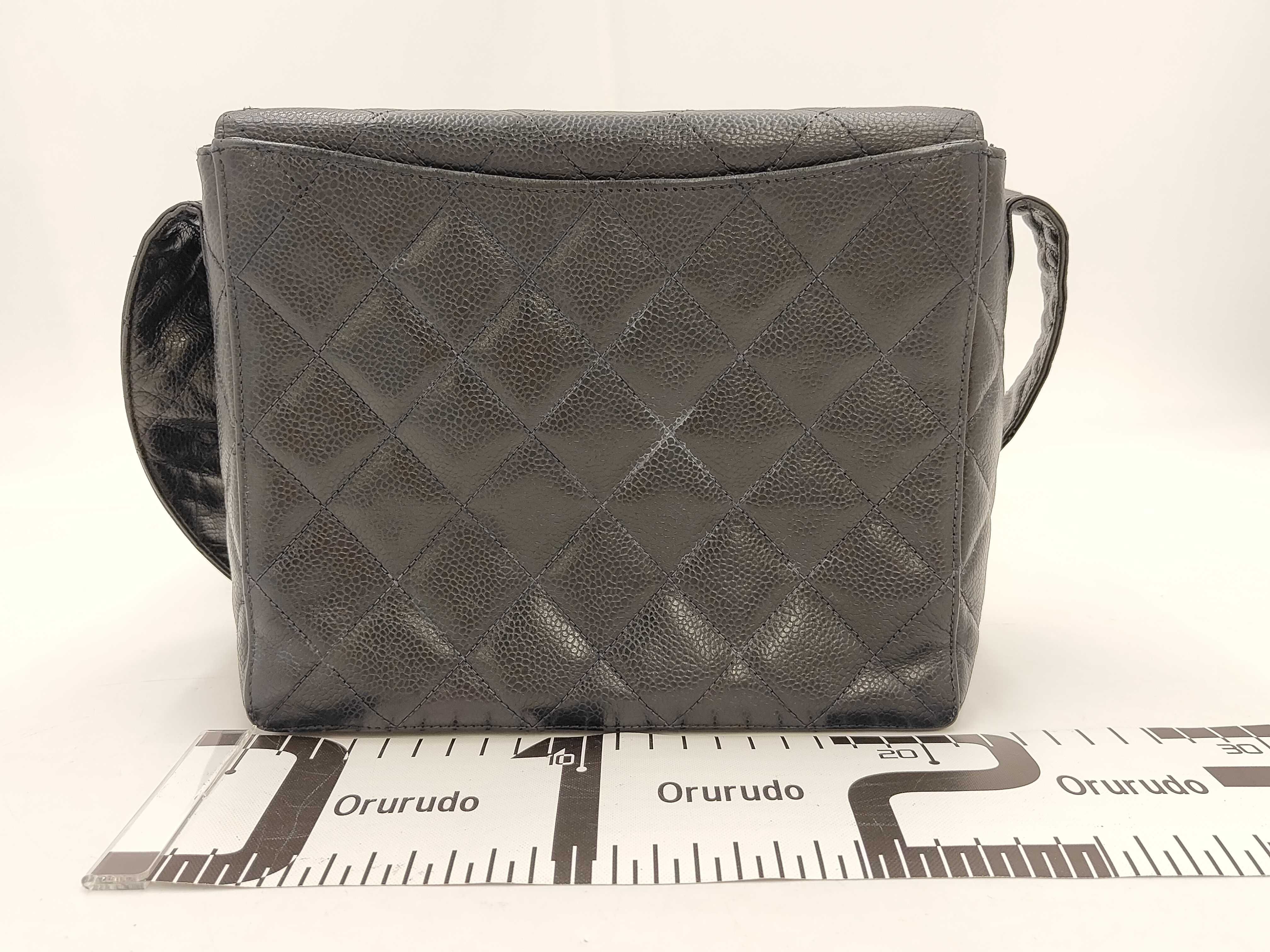 Caviar Skin Mirror Shoulder Bag, Black with Navy Interior — view 2