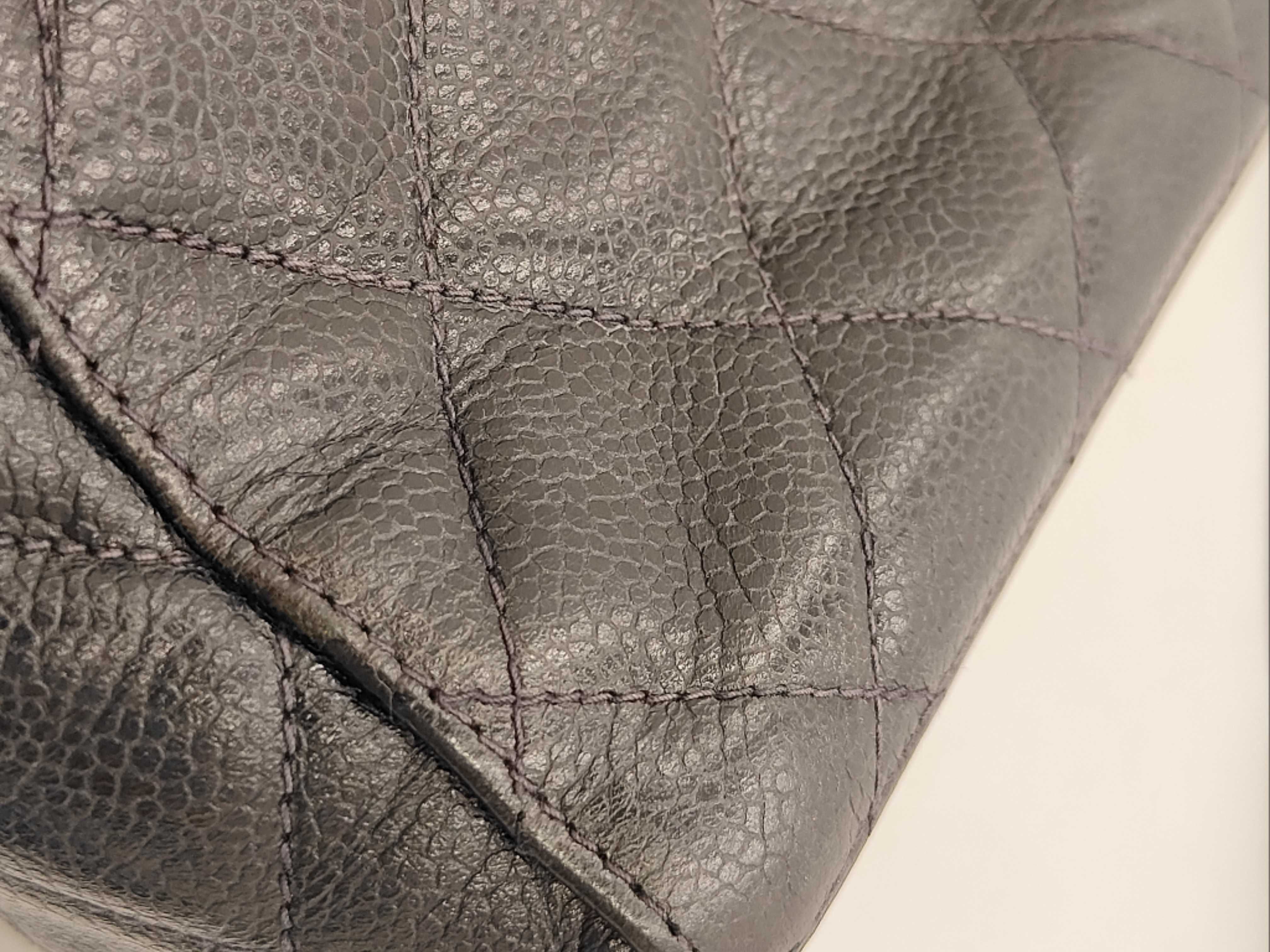 Caviar Skin Mirror Shoulder Bag, Black with Navy Interior — view 14