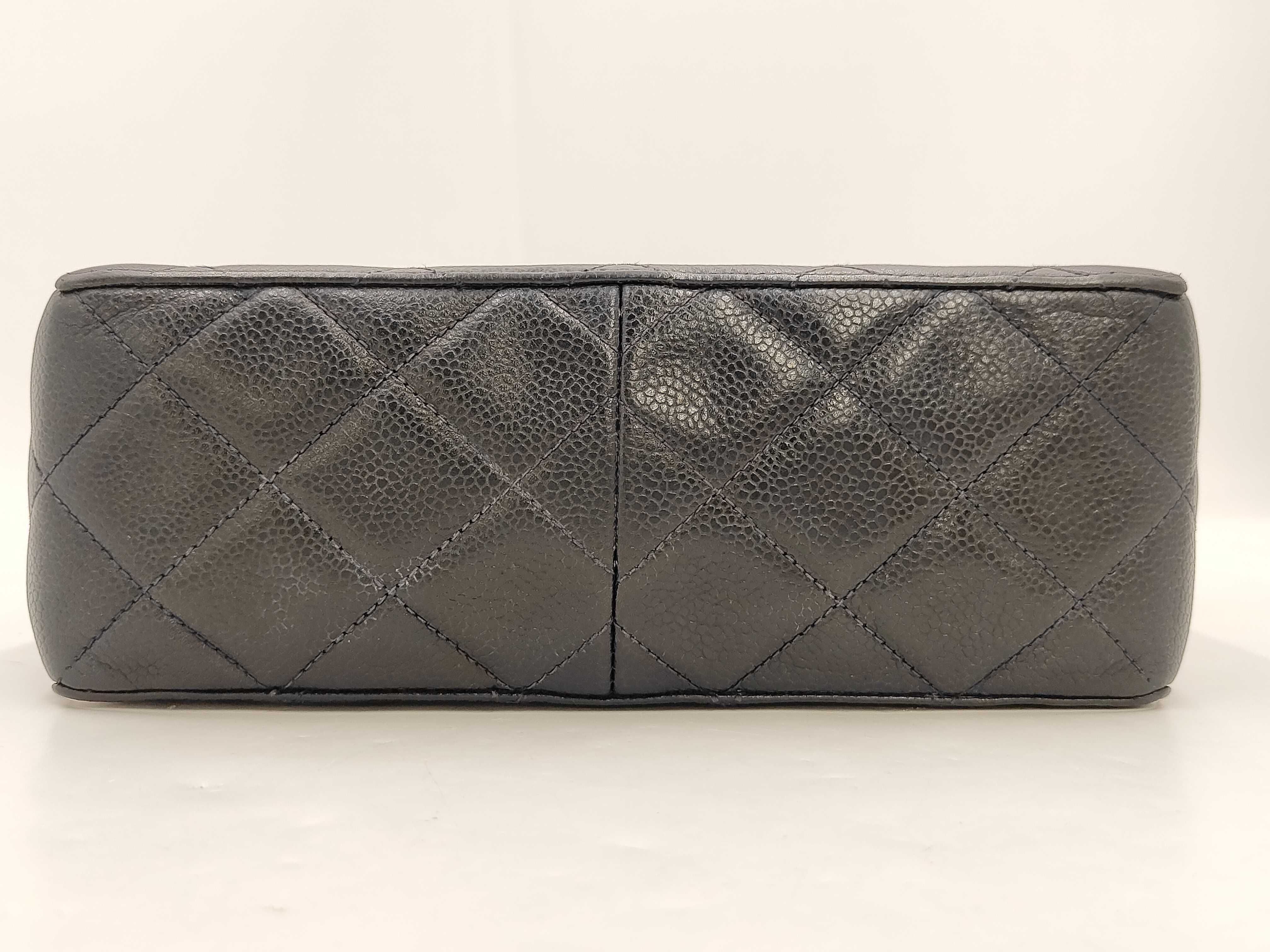 Caviar Skin Mirror Shoulder Bag, Black with Navy Interior — view 7