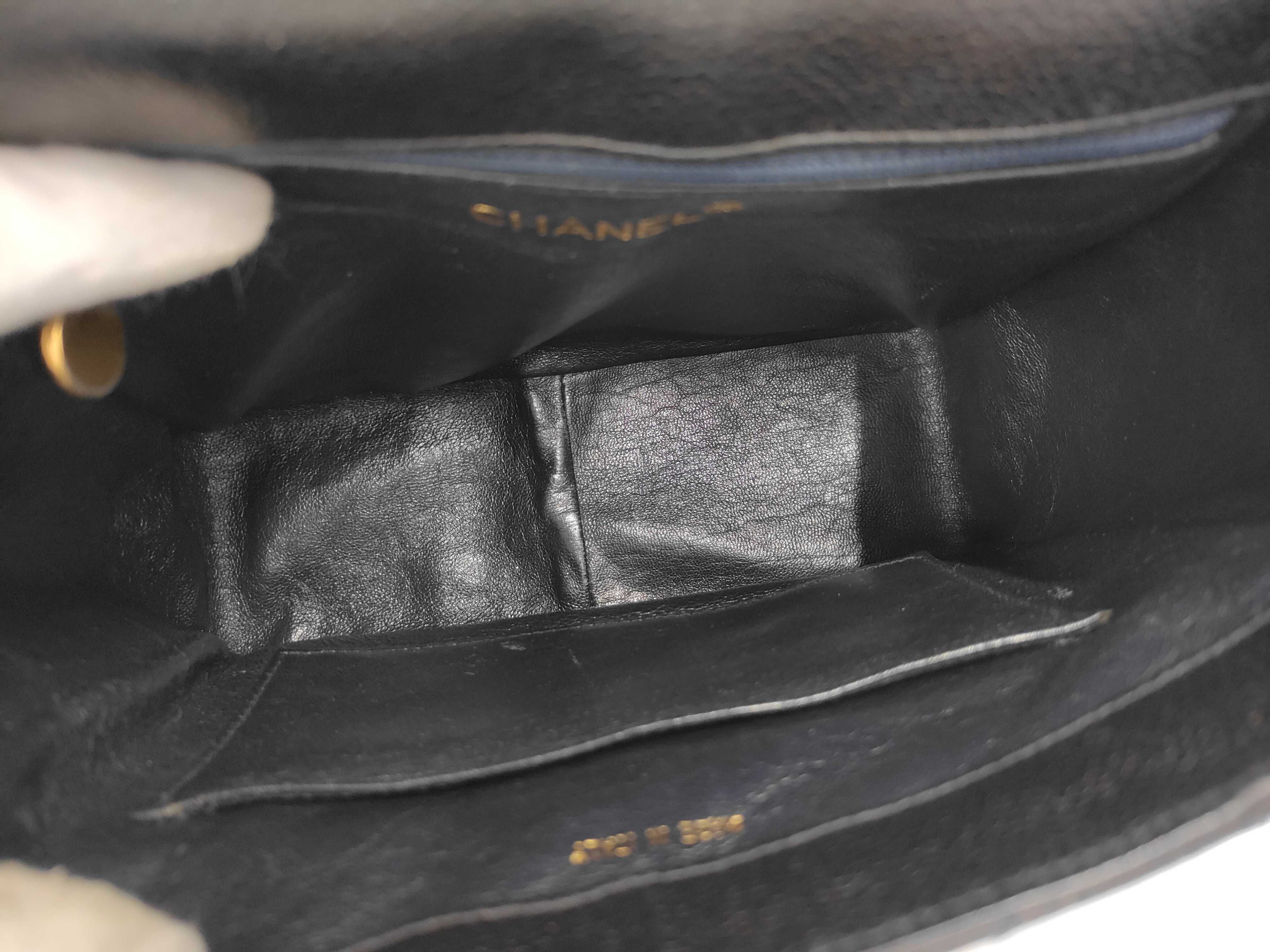 Caviar Skin Mirror Shoulder Bag, Black with Navy Interior — view 8