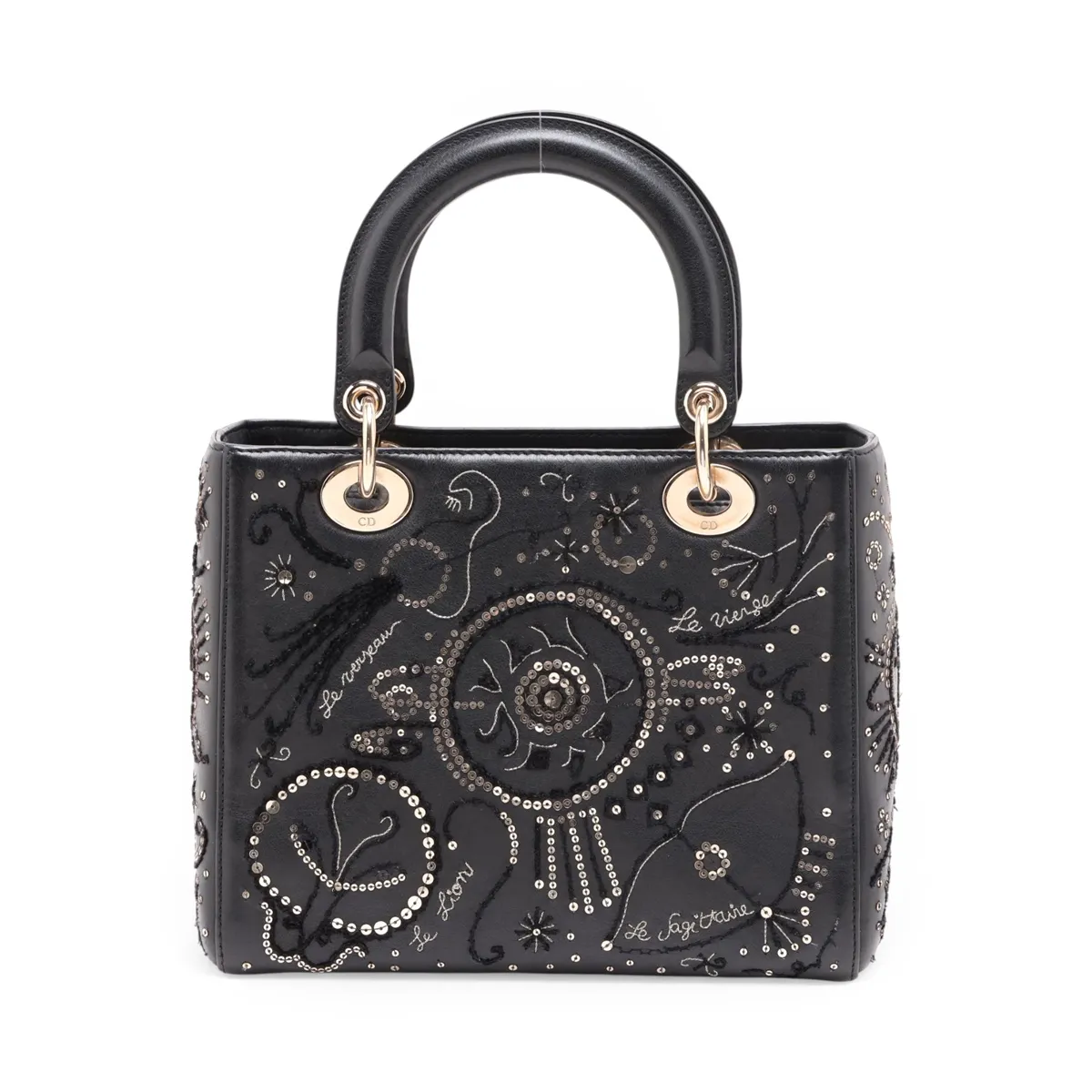 Lady Dior Leather x Sequin 2-Way Handbag, Black — view 2