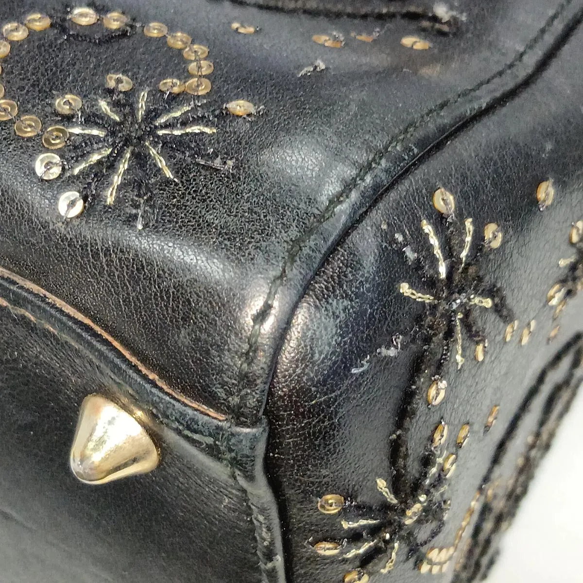 Lady Dior Leather x Sequin 2-Way Handbag, Black — view 13
