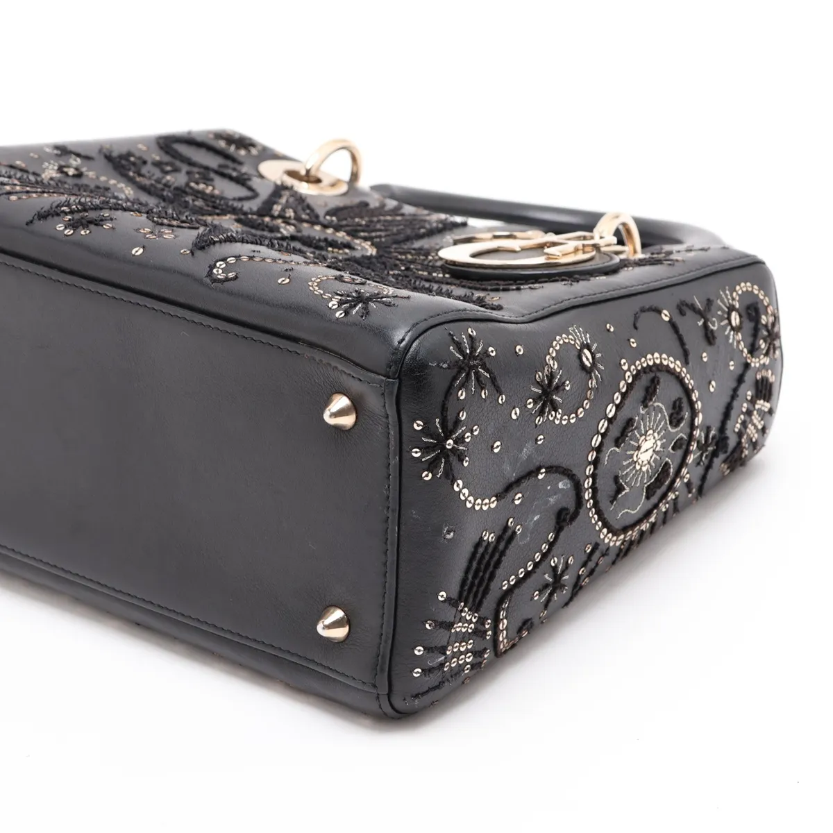 Lady Dior Leather x Sequin 2-Way Handbag, Black — view 3