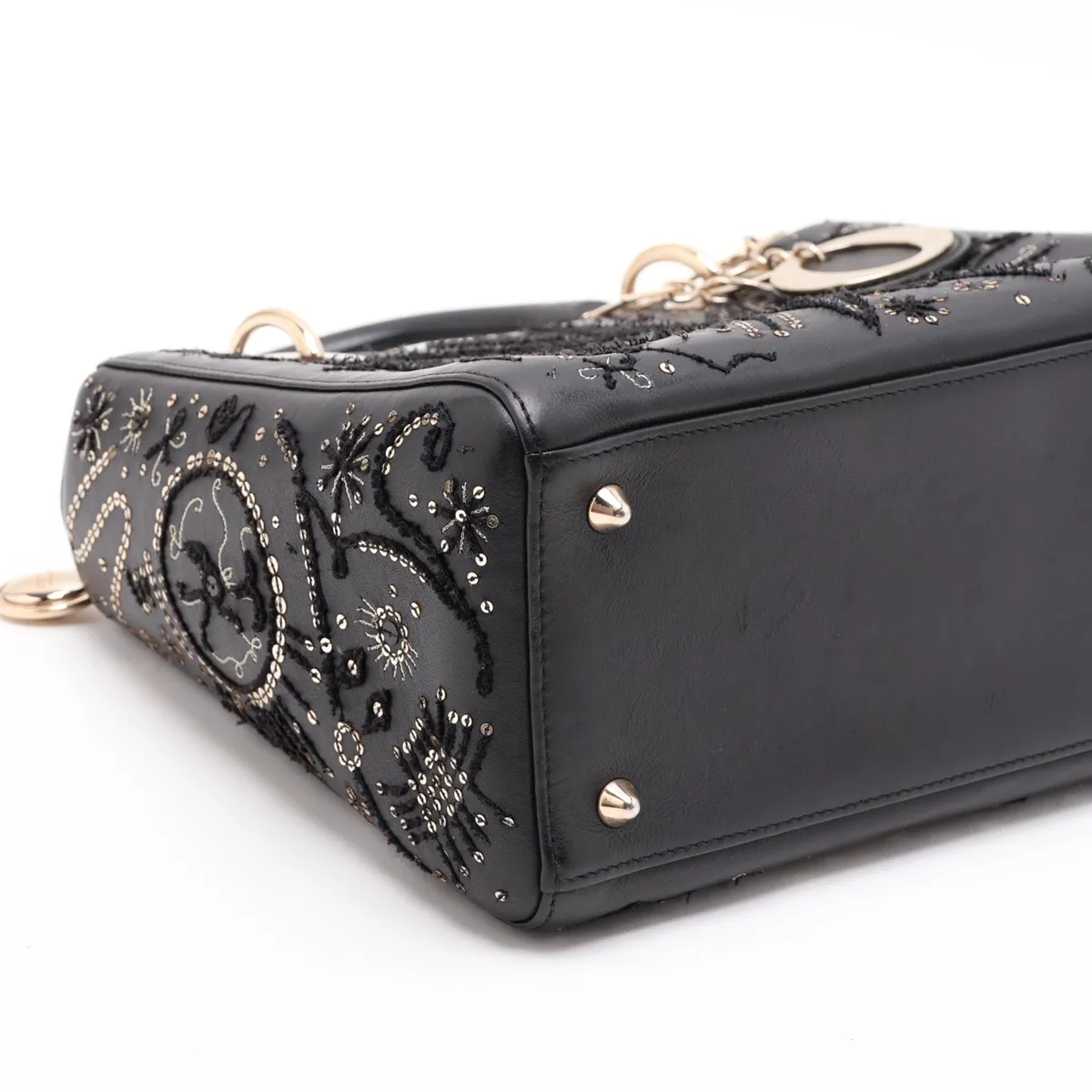 Lady Dior Leather x Sequin 2-Way Handbag, Black — view 4
